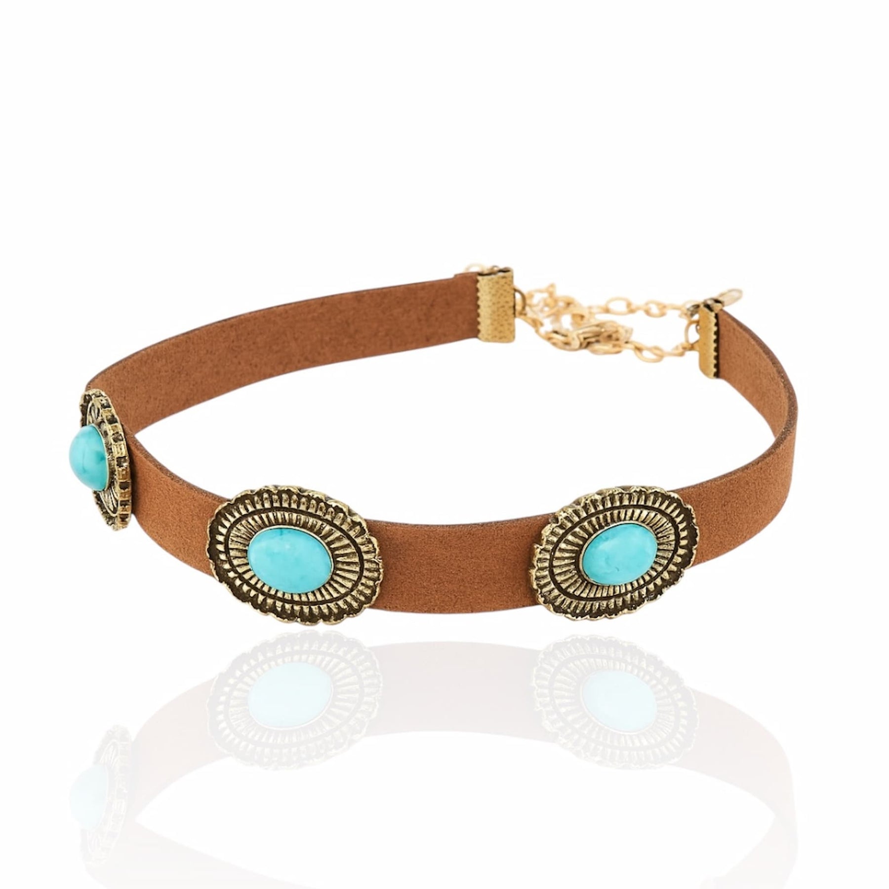 Choker Couro Sintético com Pedra Azul Turquesa