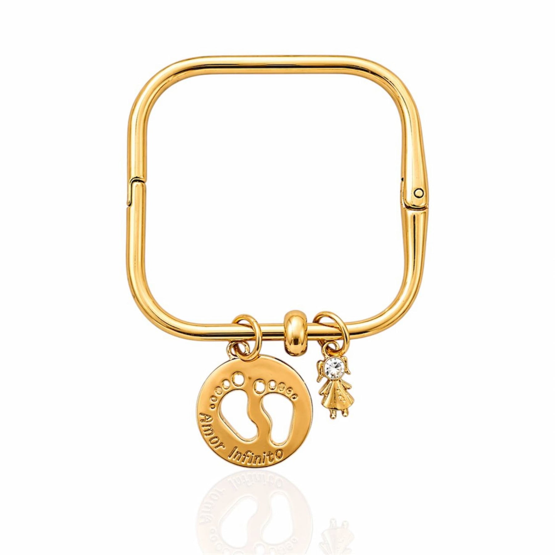 Pulseira Bracelete com Charms de Pezinhos "Amor Infinito" + Menina com Pedra