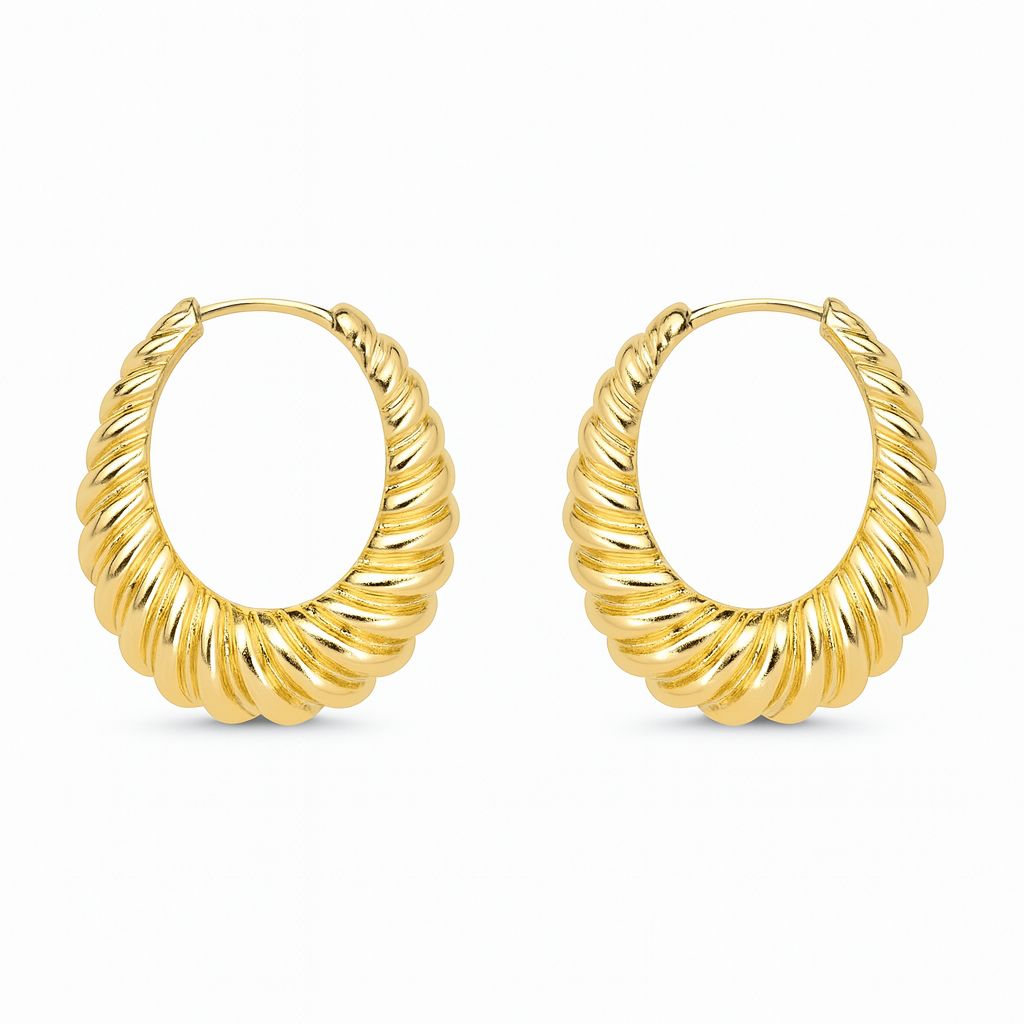 Brinco Argola de Metal Oval Torcido Texturizado