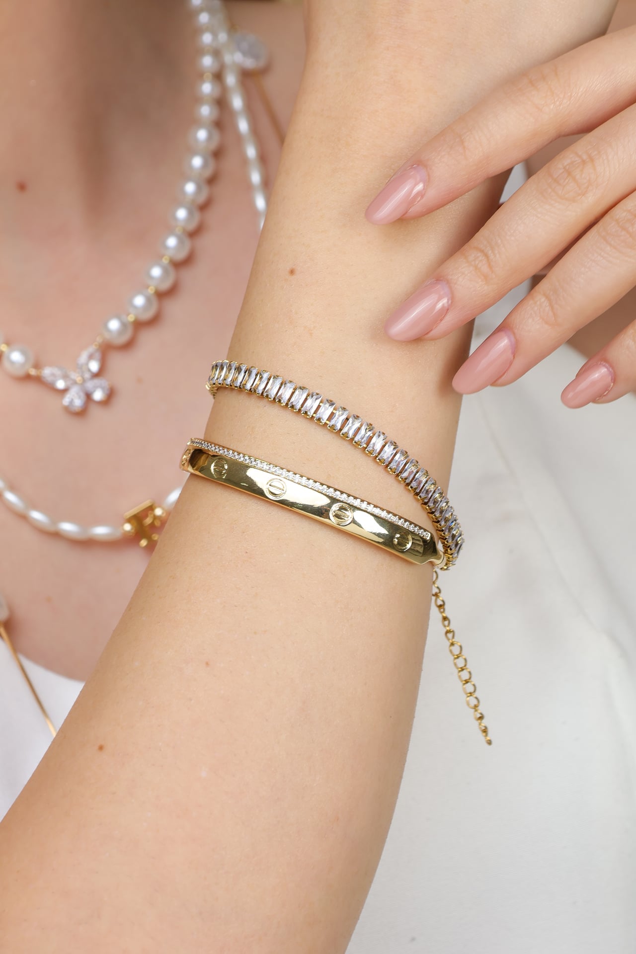 Bracelete Aço Inoxidável Articulável com Micro Zircônia Cristal