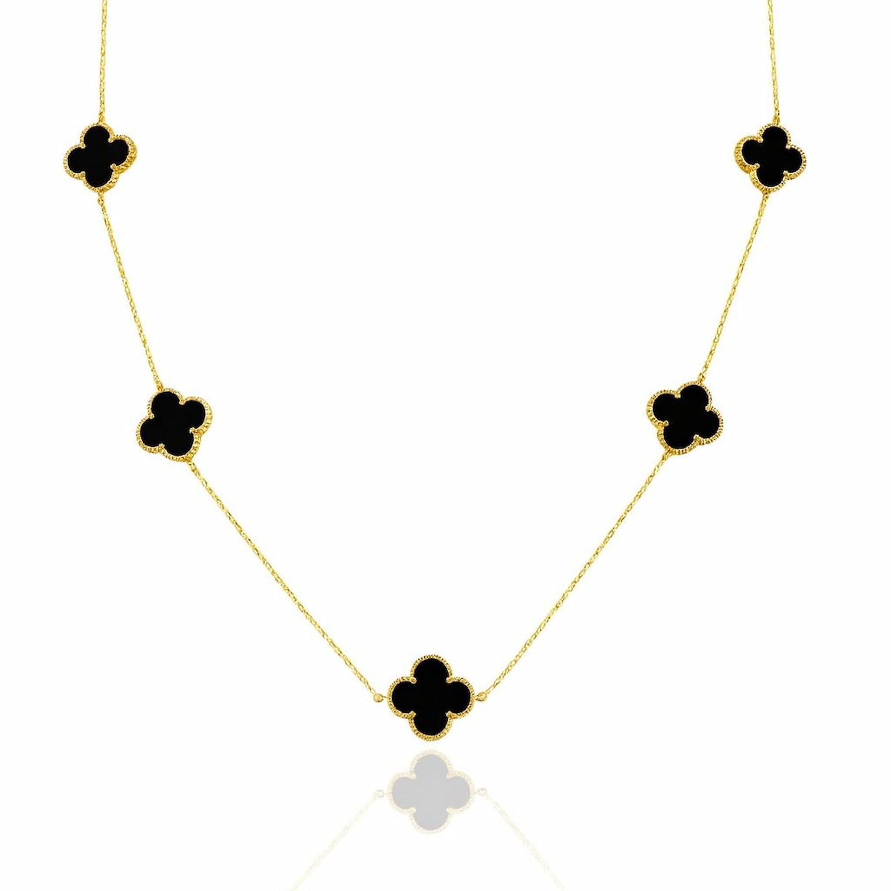 Colar Dourado com Pingentes Cinco Trevos Dupla Face