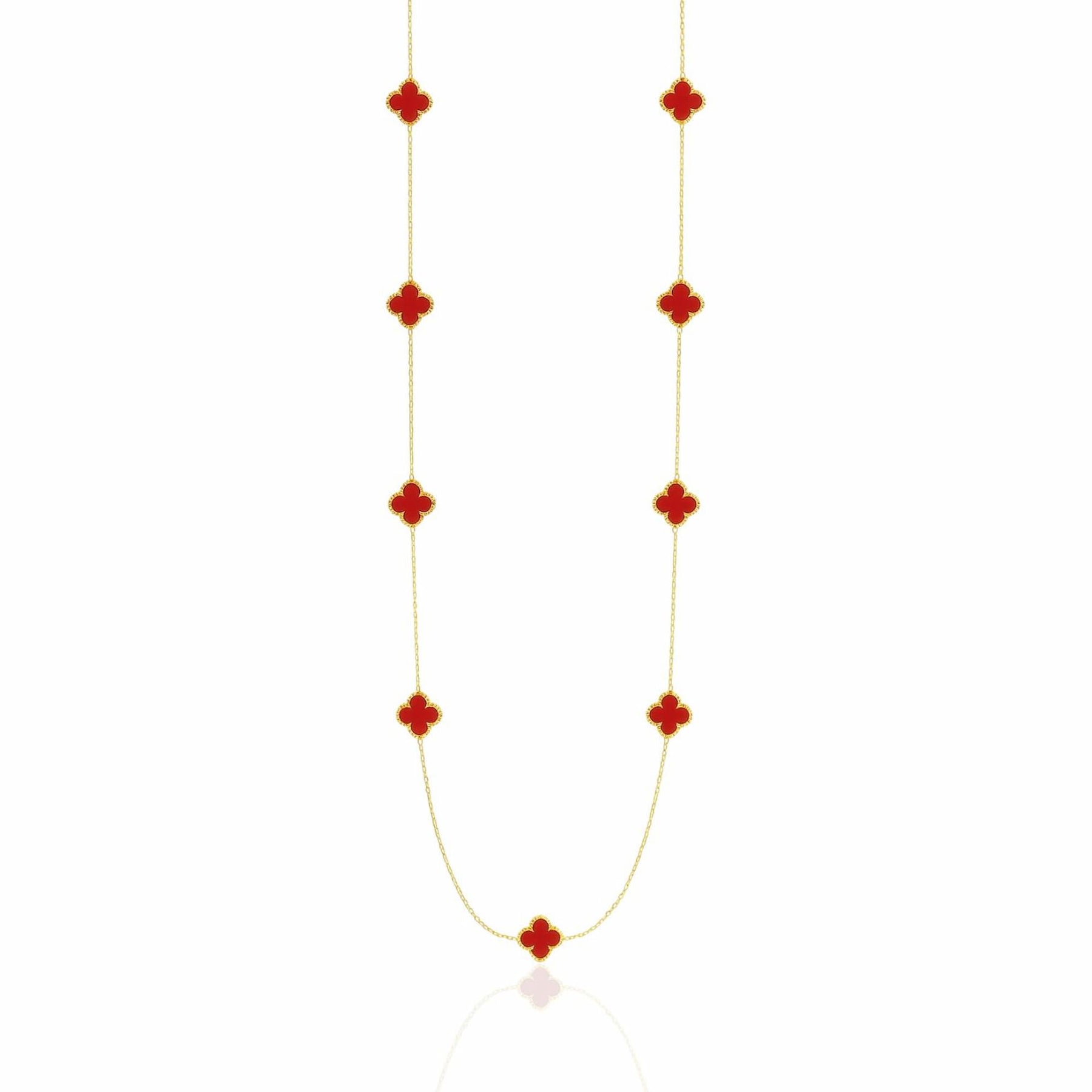 Colar Longo Dourado com Pingentes Trevos Dupla Face