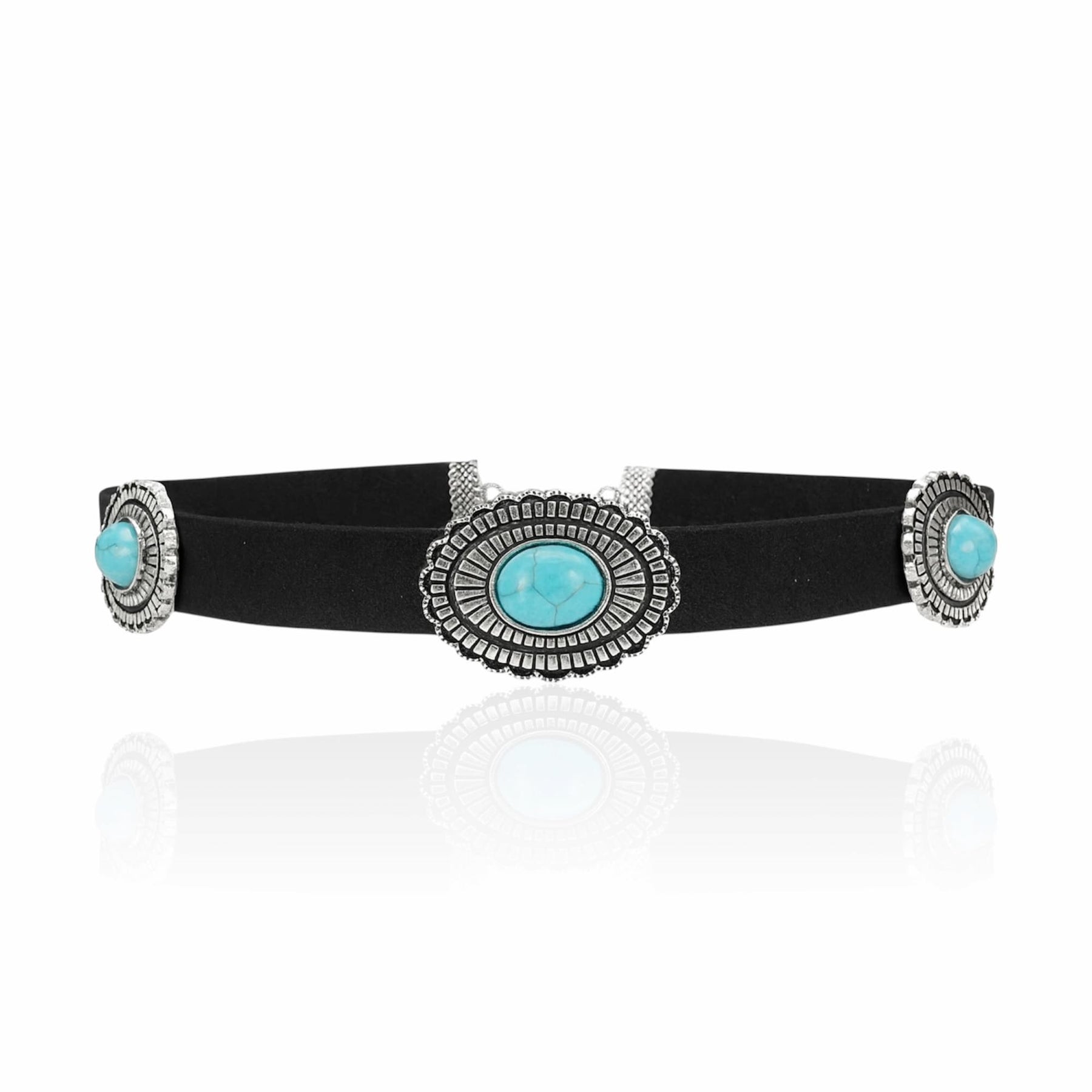 Choker Couro Sintético com Pedra Azul Turquesa