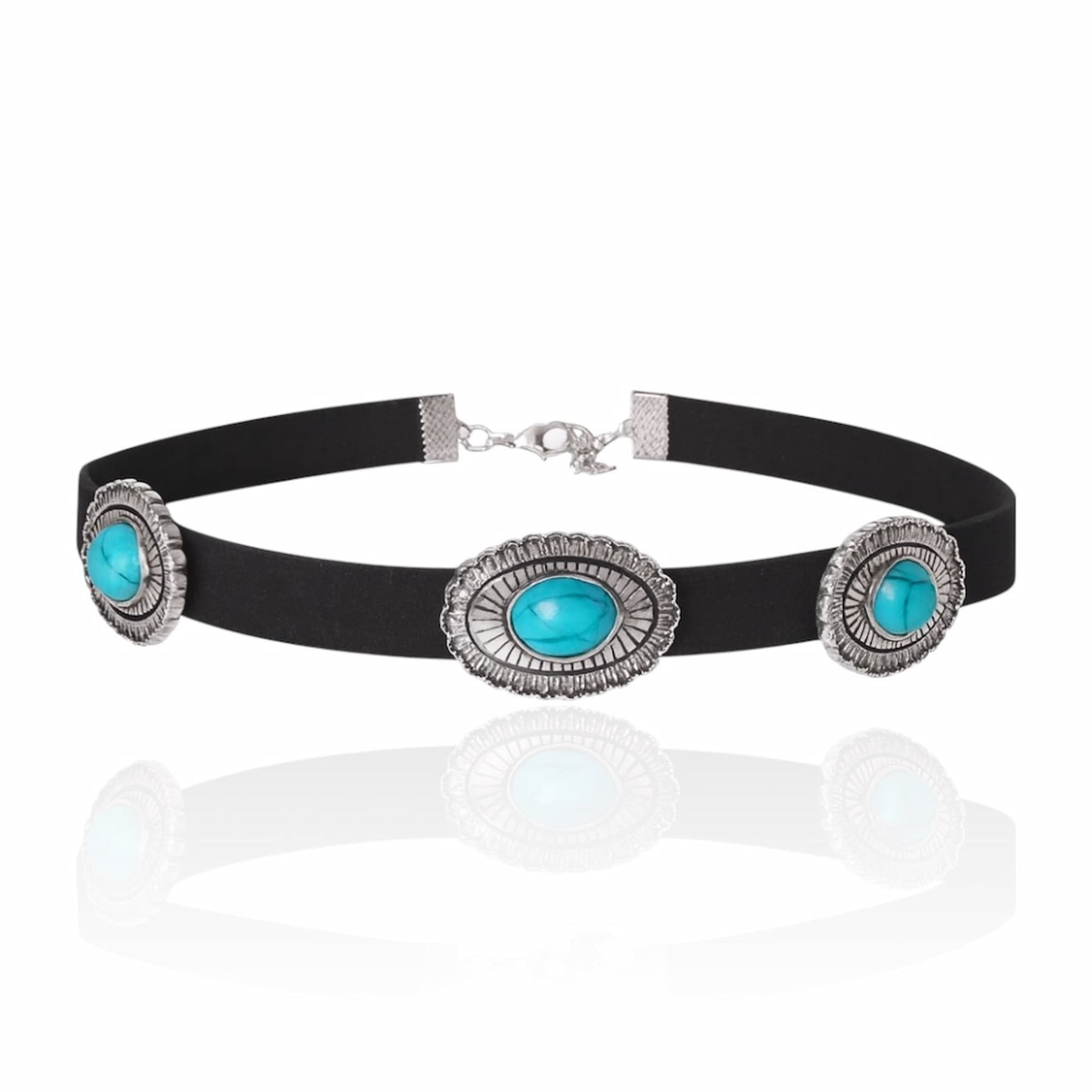 Choker Couro Sintético com Pedra Azul Turquesa