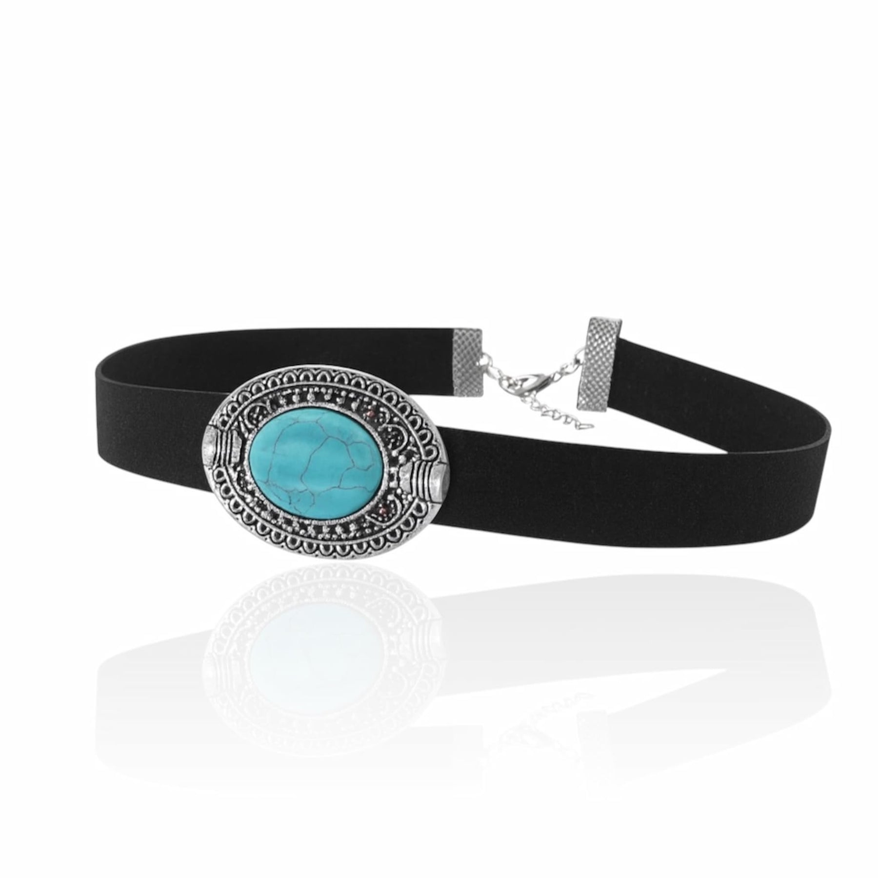 Choker Couro Sintético com Pedra Azul Turquesa