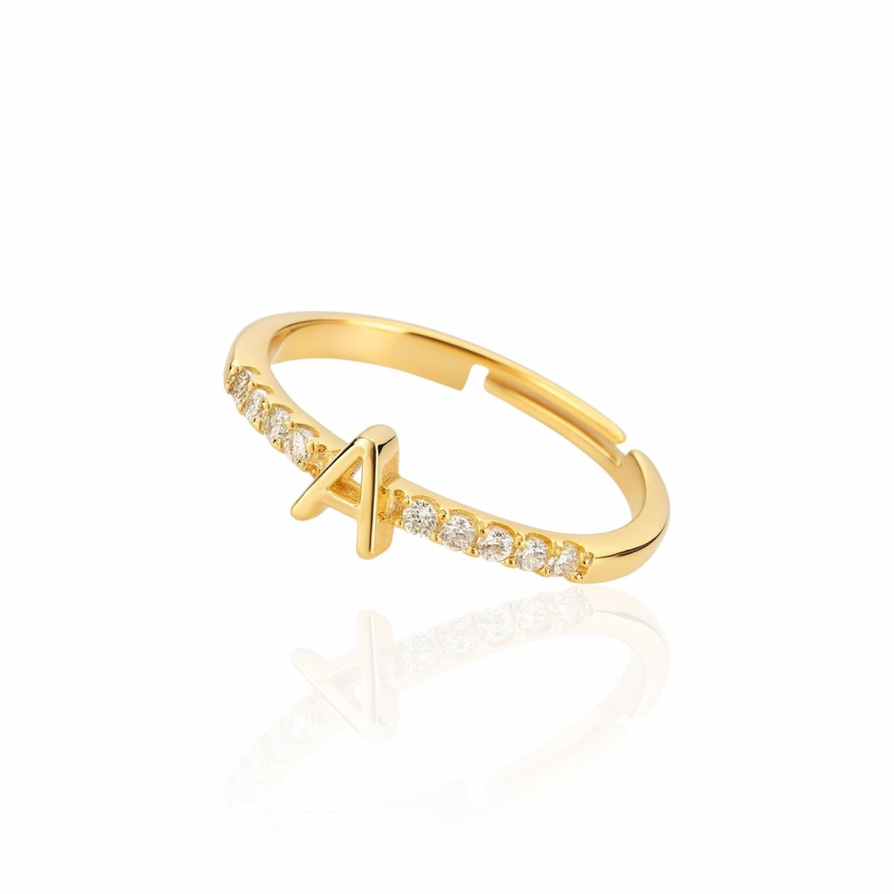 Anel Dourado Ajustável Cravejado Cristal Letras