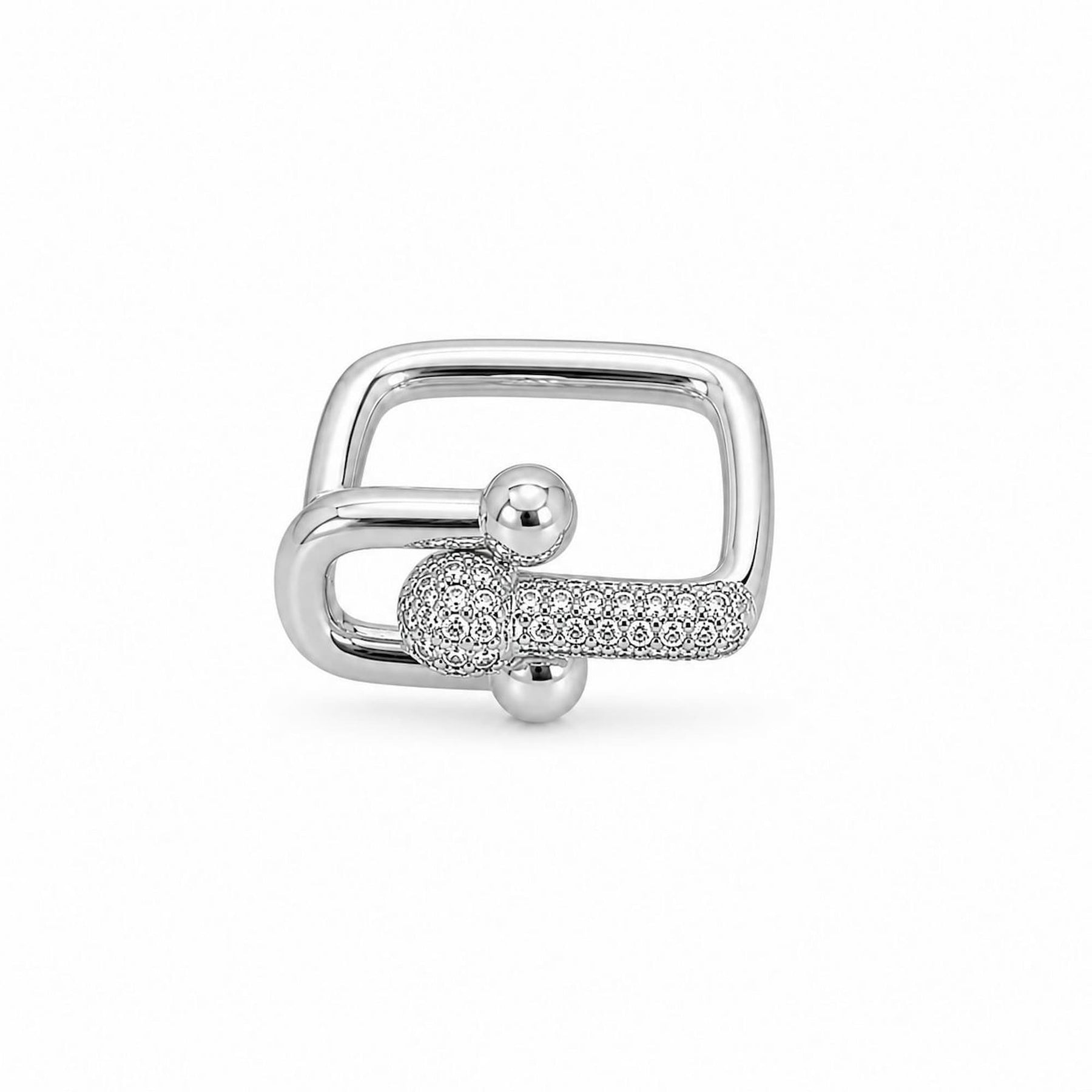 Anel Design Quadrado de Elo Cravejado com Zircônia Cristal Brilhante