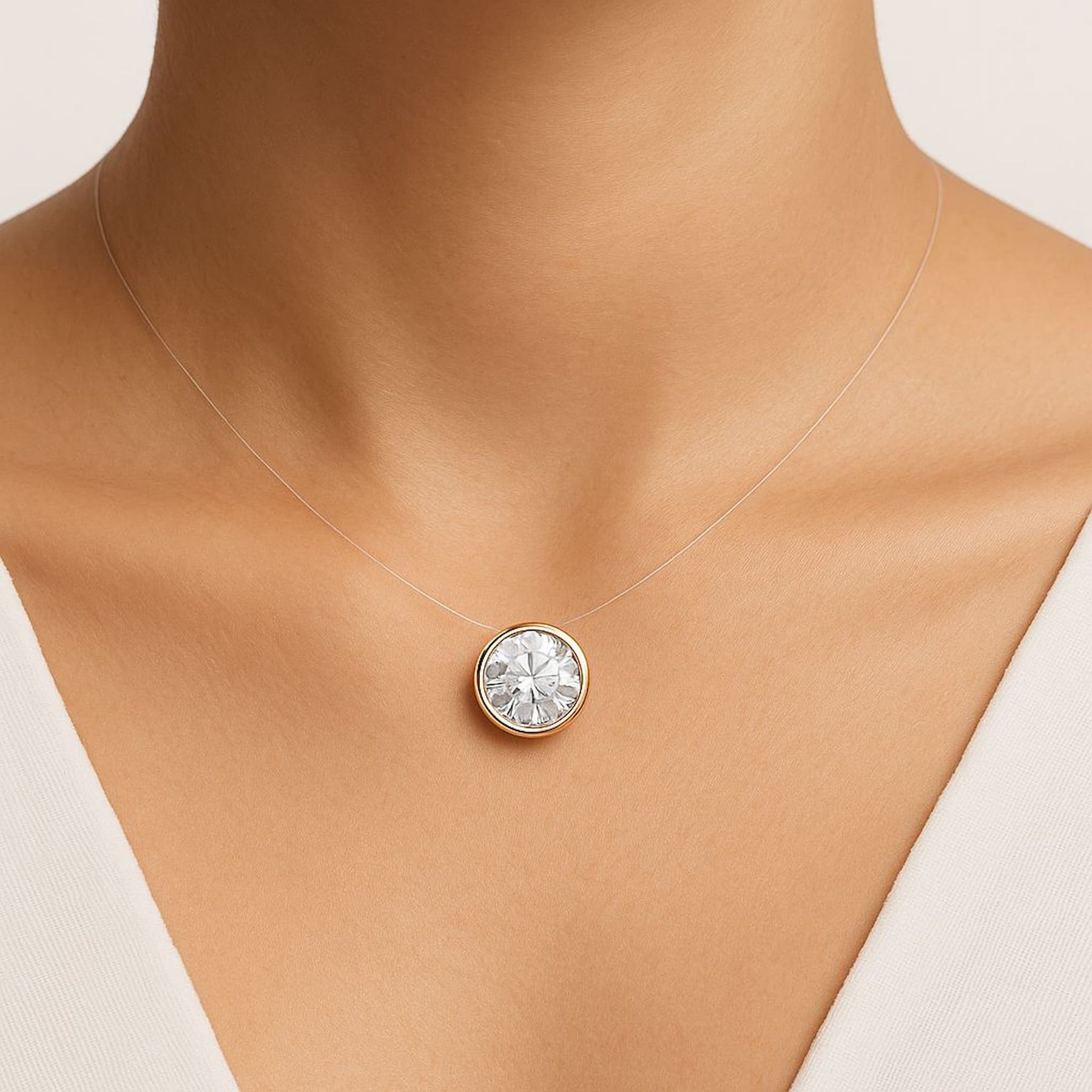 Colar Fio Nylon com Pingente Redondo Cristal