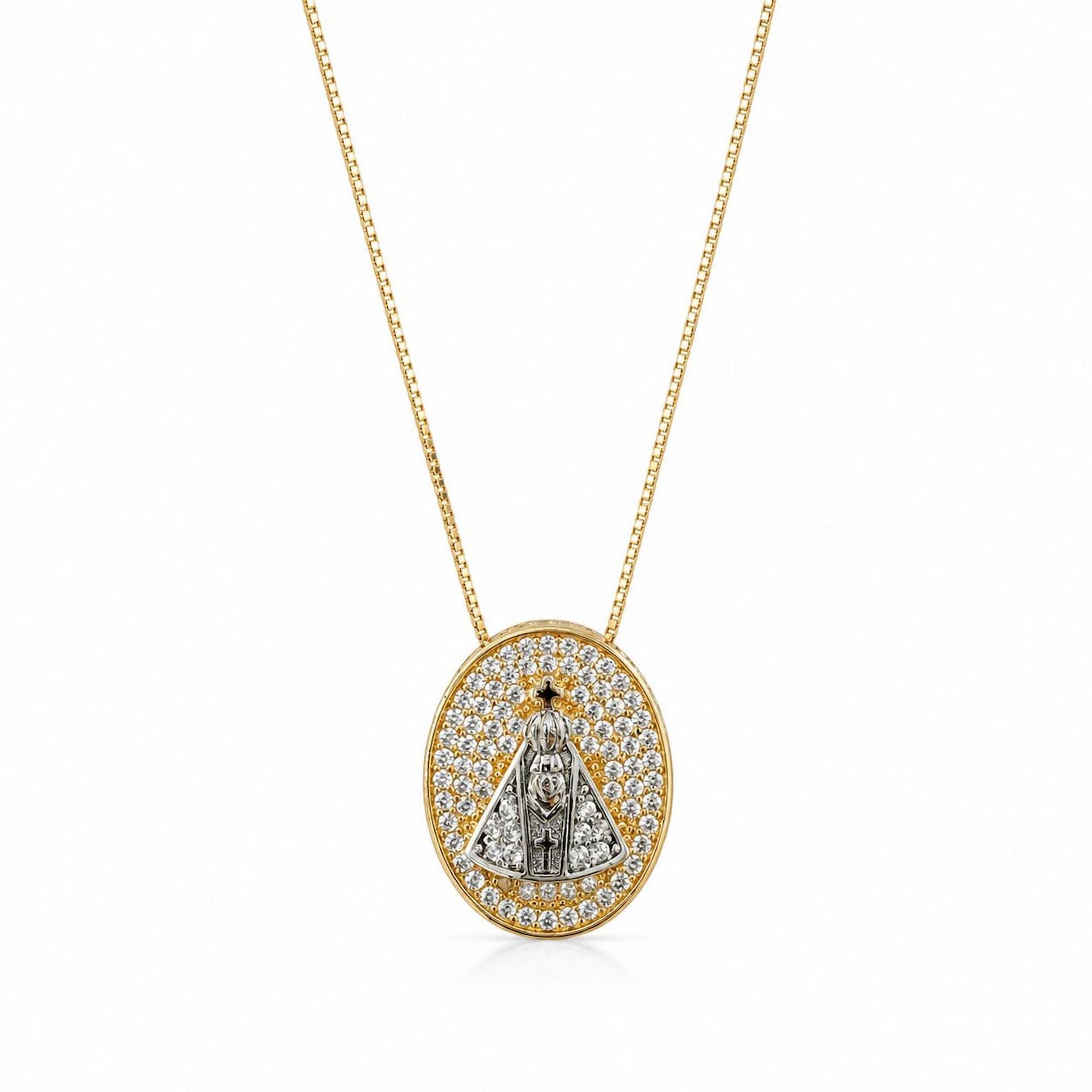 Colar de Nossa Senhora Aparecida Cravejado Zircônia