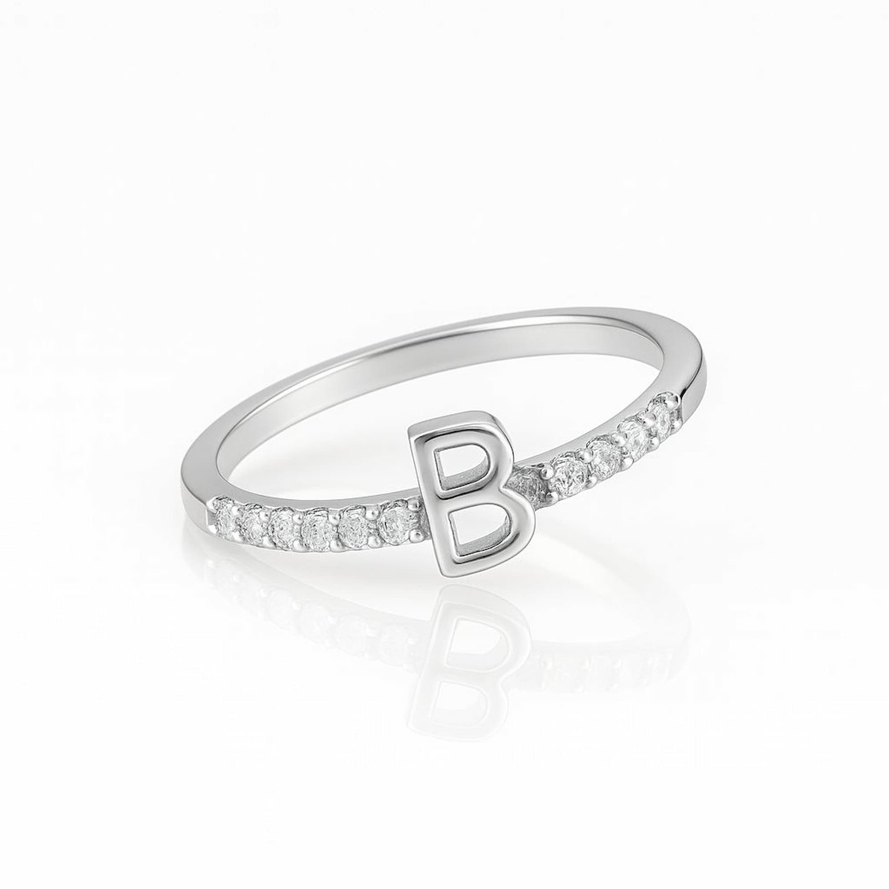 Anel Ródio Branco Ajustável Cravejado Cristal Letras