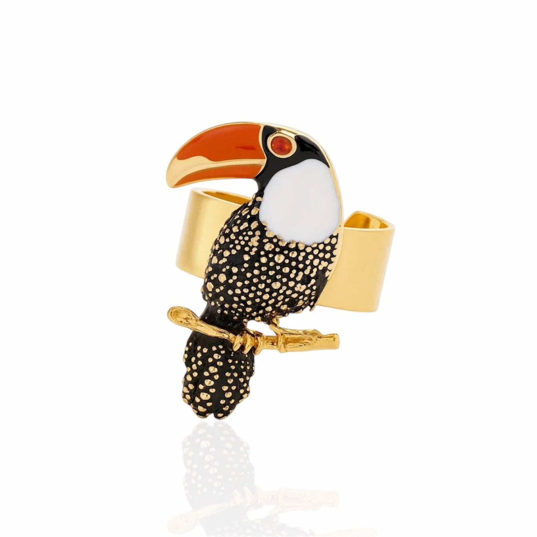 Anel Tucano Esmaltado Ajustável Dourado