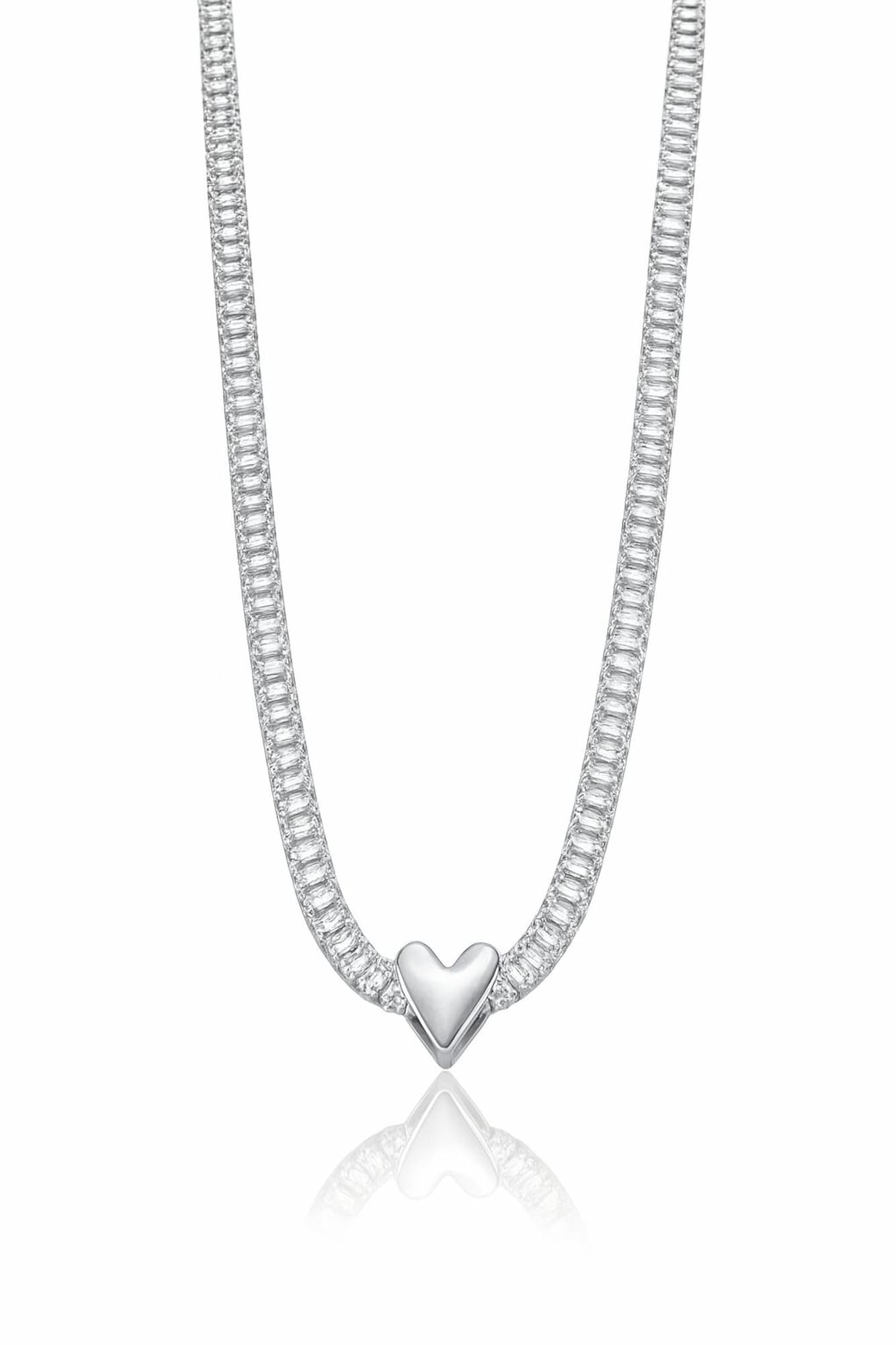 Choker Riviera Cristal com Coração Ródio Branco