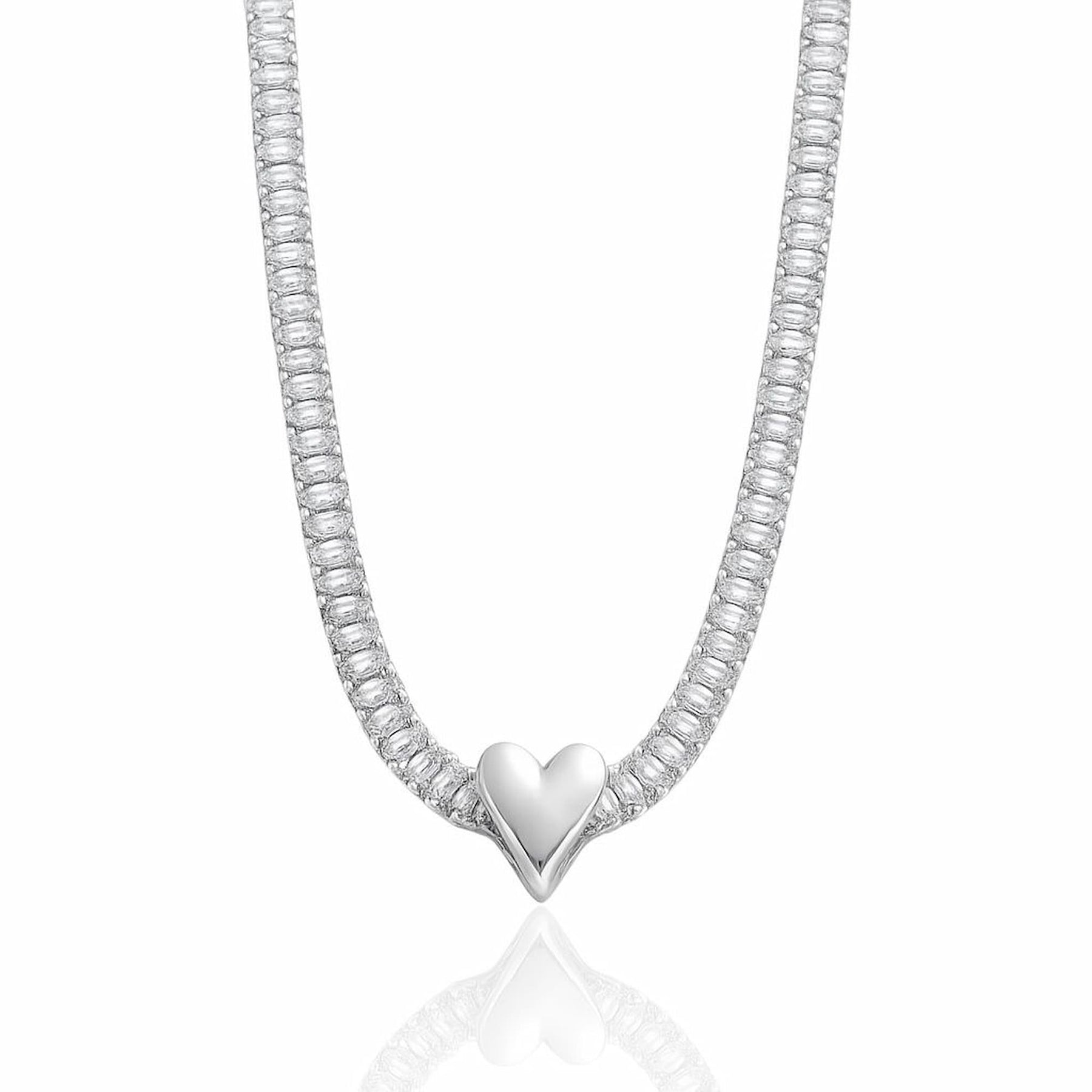 Choker Riviera Cristal com Coração Ródio Branco