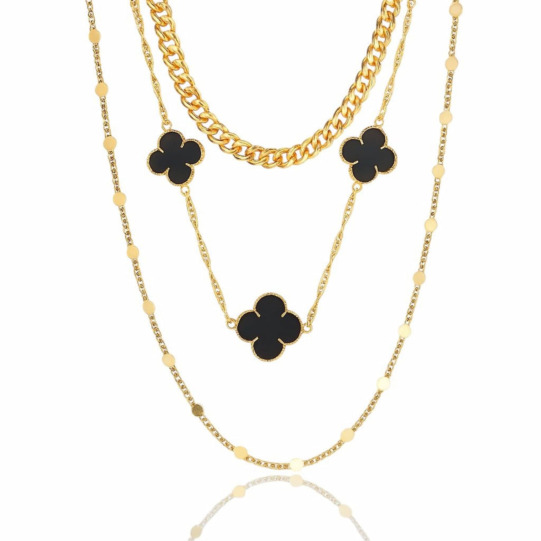 Colar Triplo Trevo Inspiração Preto com Dourado