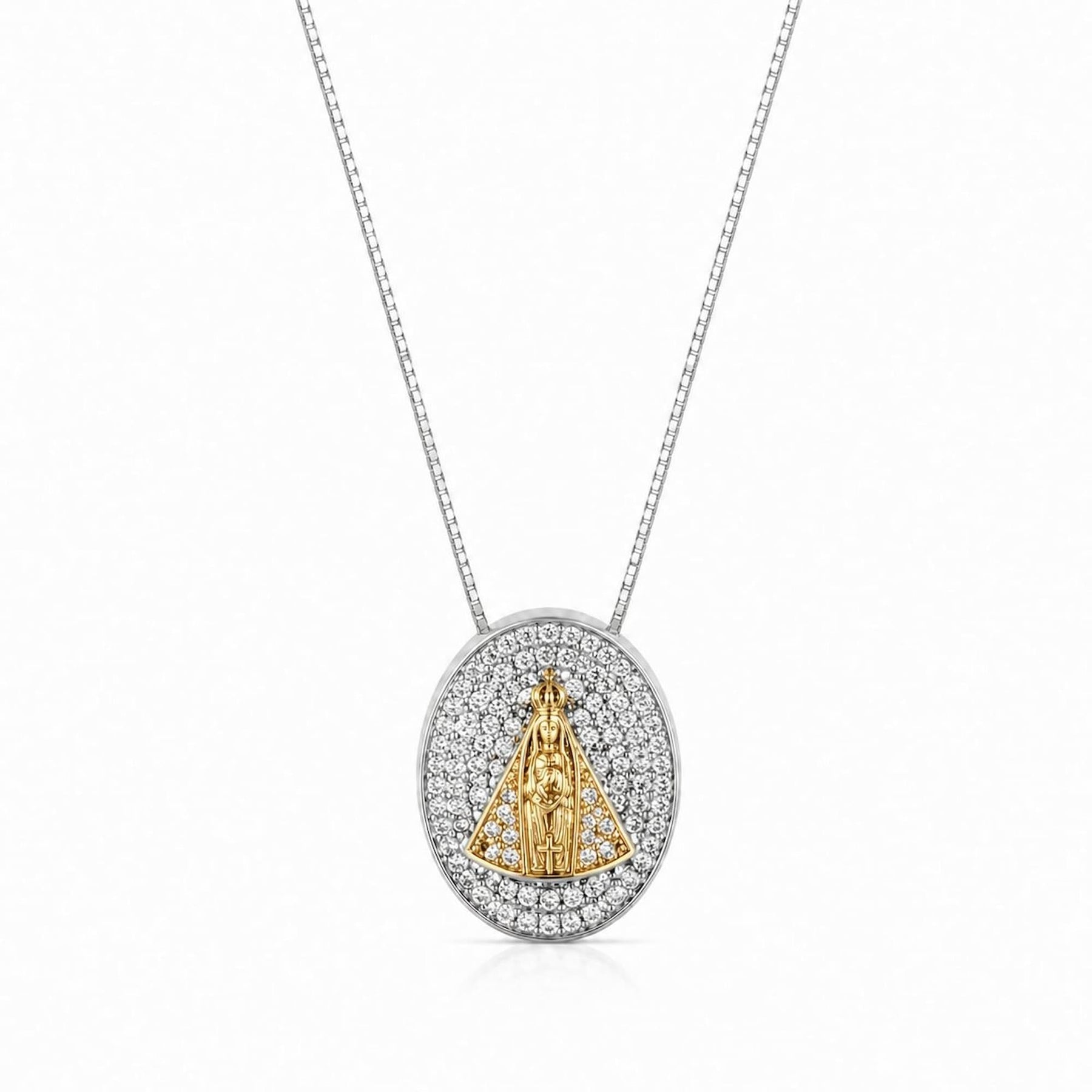 Colar de Nossa Senhora Aparecida Cravejado Zircônia