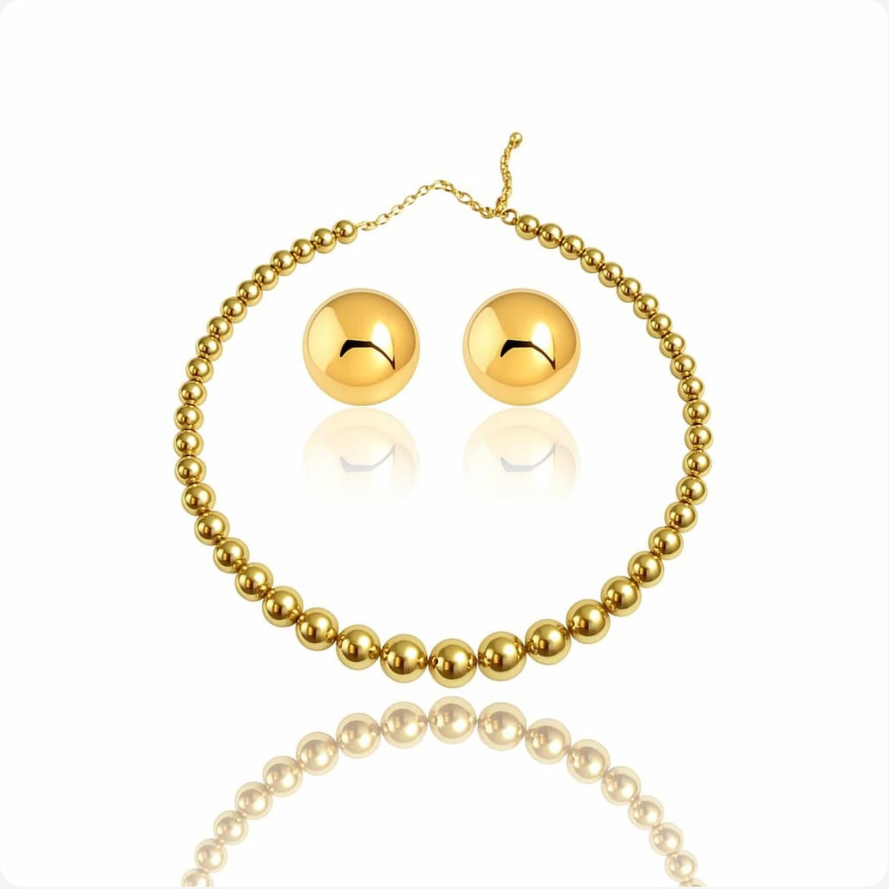 Conjunto Colar Aro Bola e Brinco Redondo Dourado