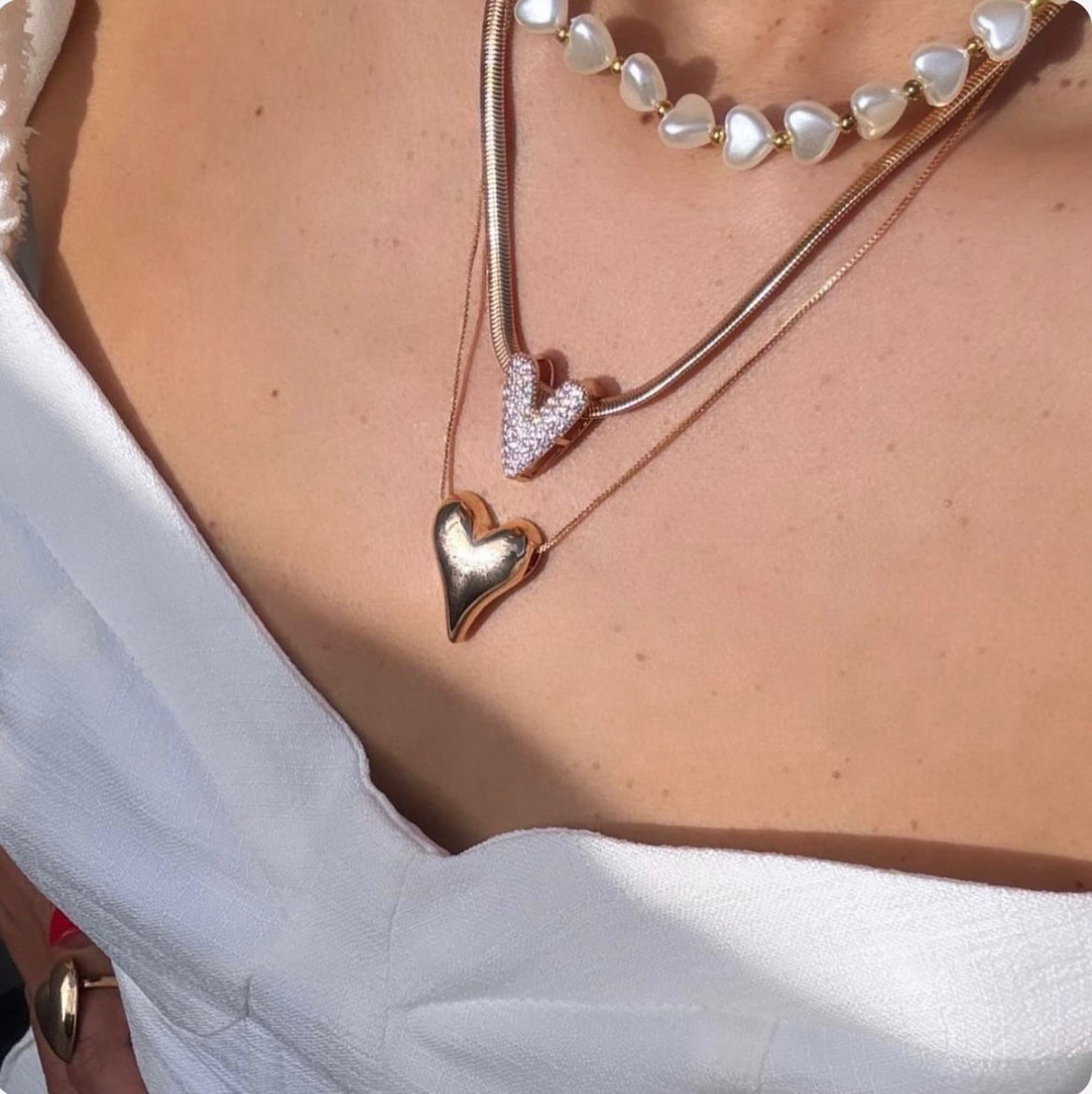 Conjunto Colar e Brinco Coração Dourado