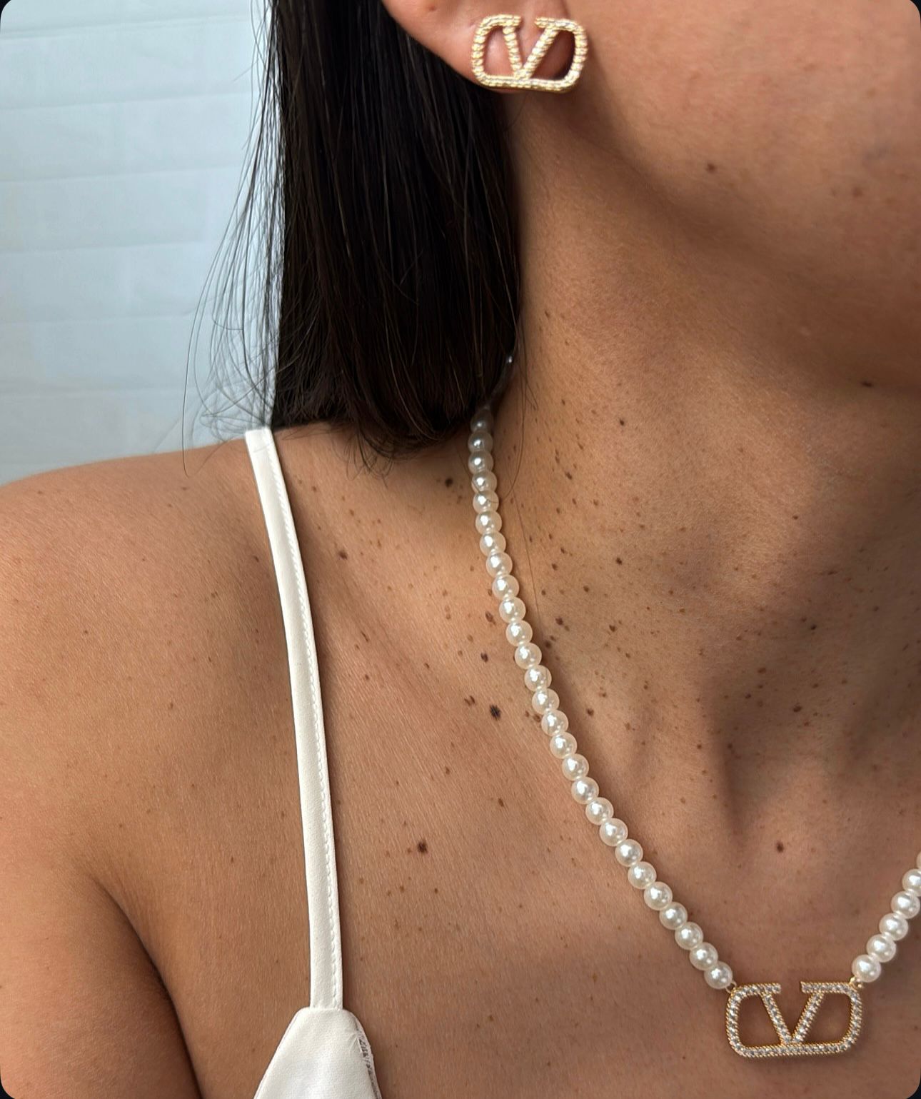 Conjunto Colar Pérolas e Brinco Cravejado Zircônias Inspiração