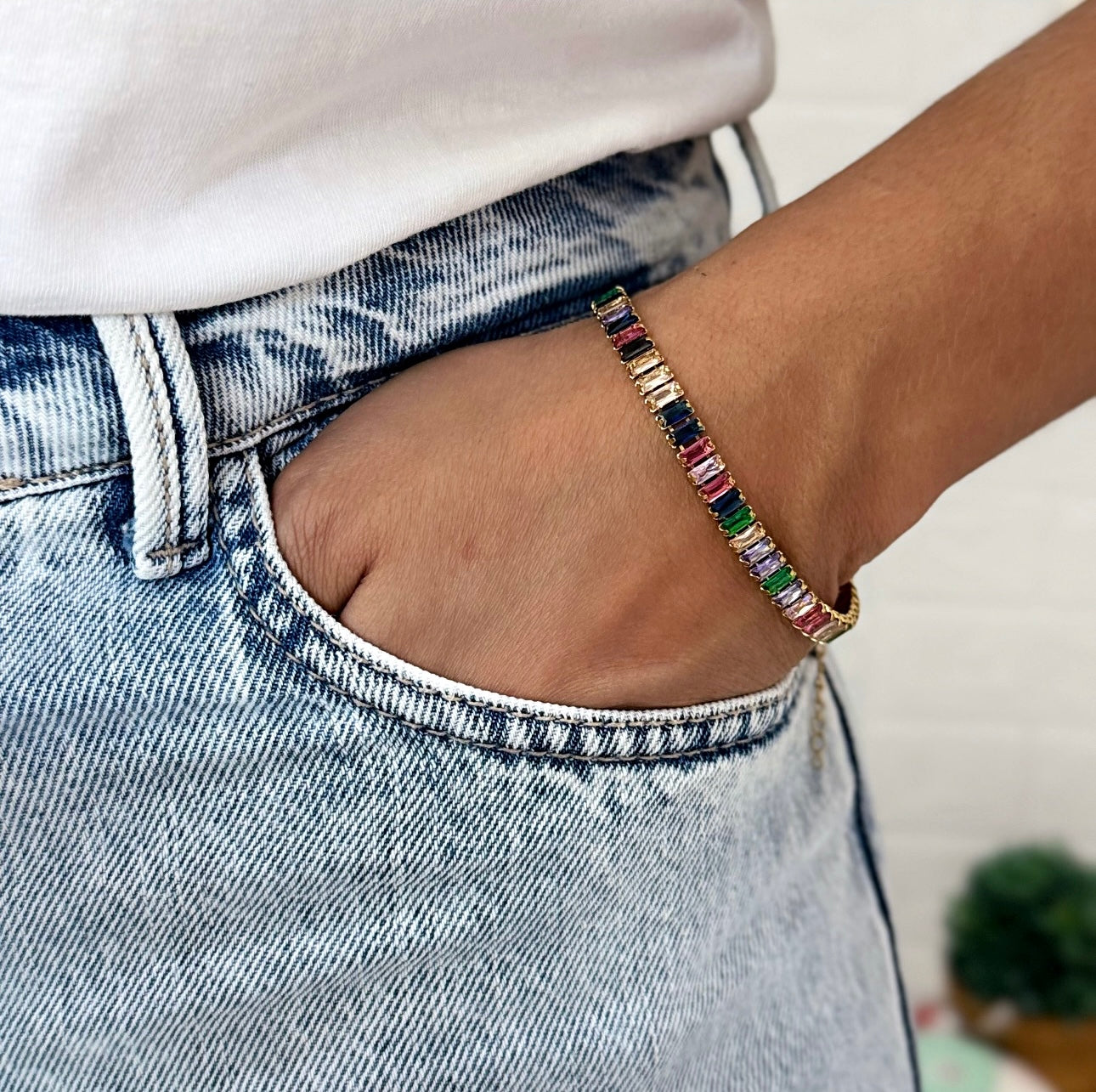 Pulseira Riviera Clássica com Zircônia Baguete