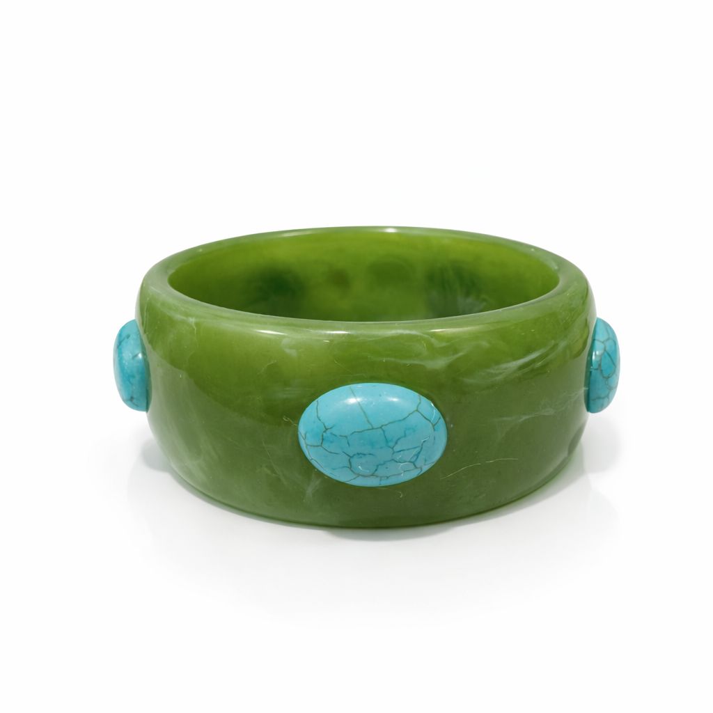 Bracelete de Acrílico com Pedras Azul Turquesa