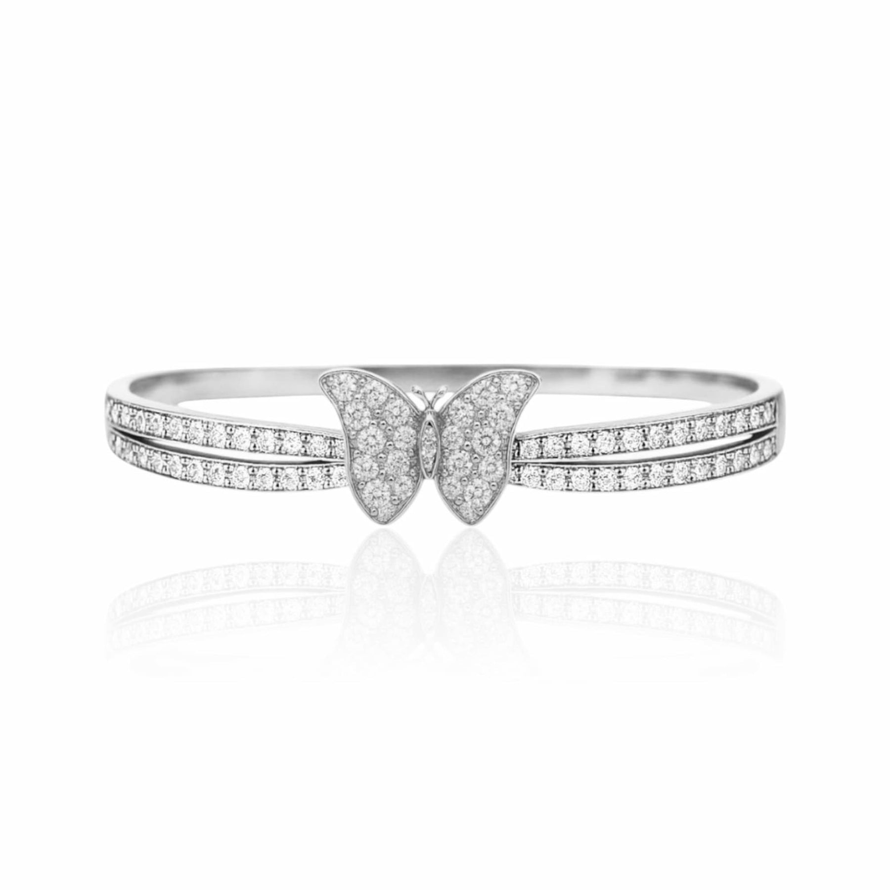 Bracelete Borboleta Cravejado Ródio Branco