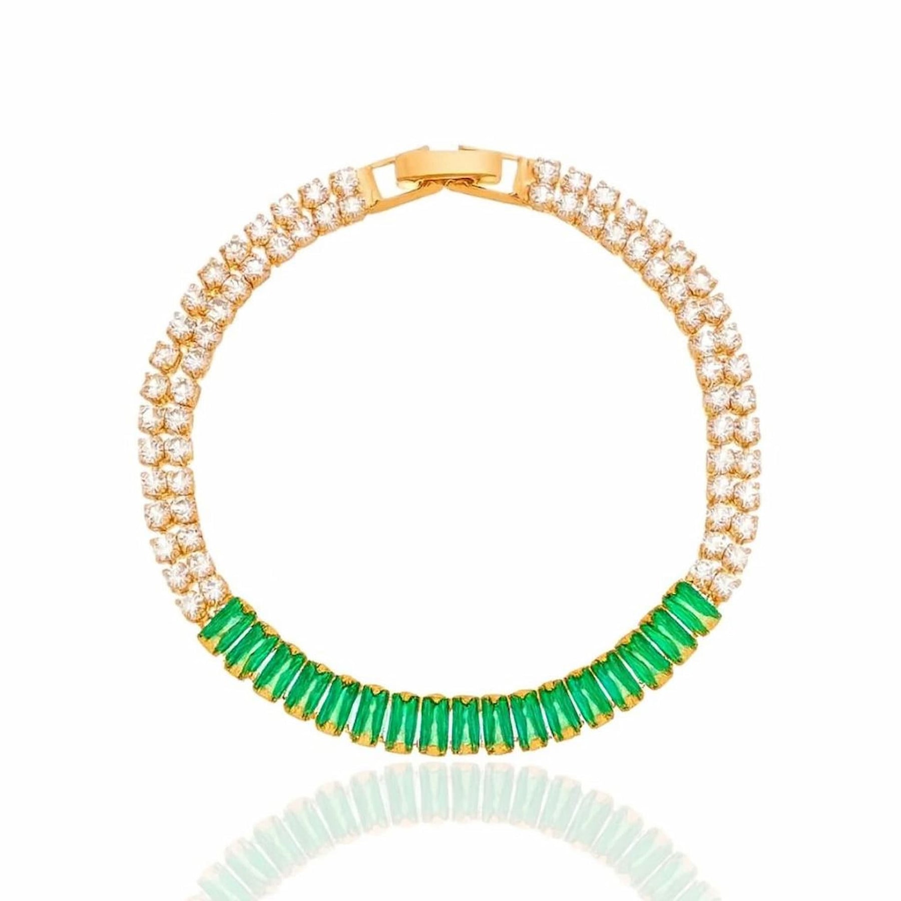 Pulseira Riviera Zircônia Verde com Dourado