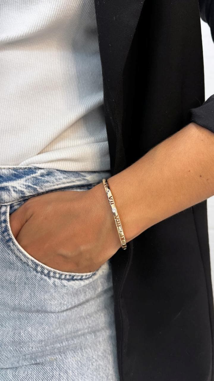 Bracelete Aço Inoxidável Algarismo Romano com Zircônia Cristal