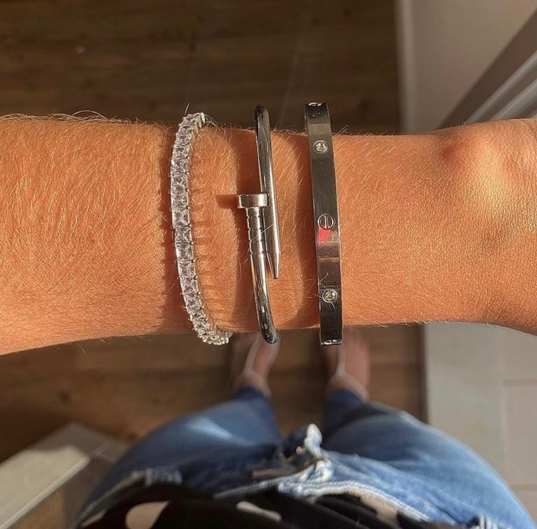 Bracelete Prego Ródio Branco Aço Inoxidável