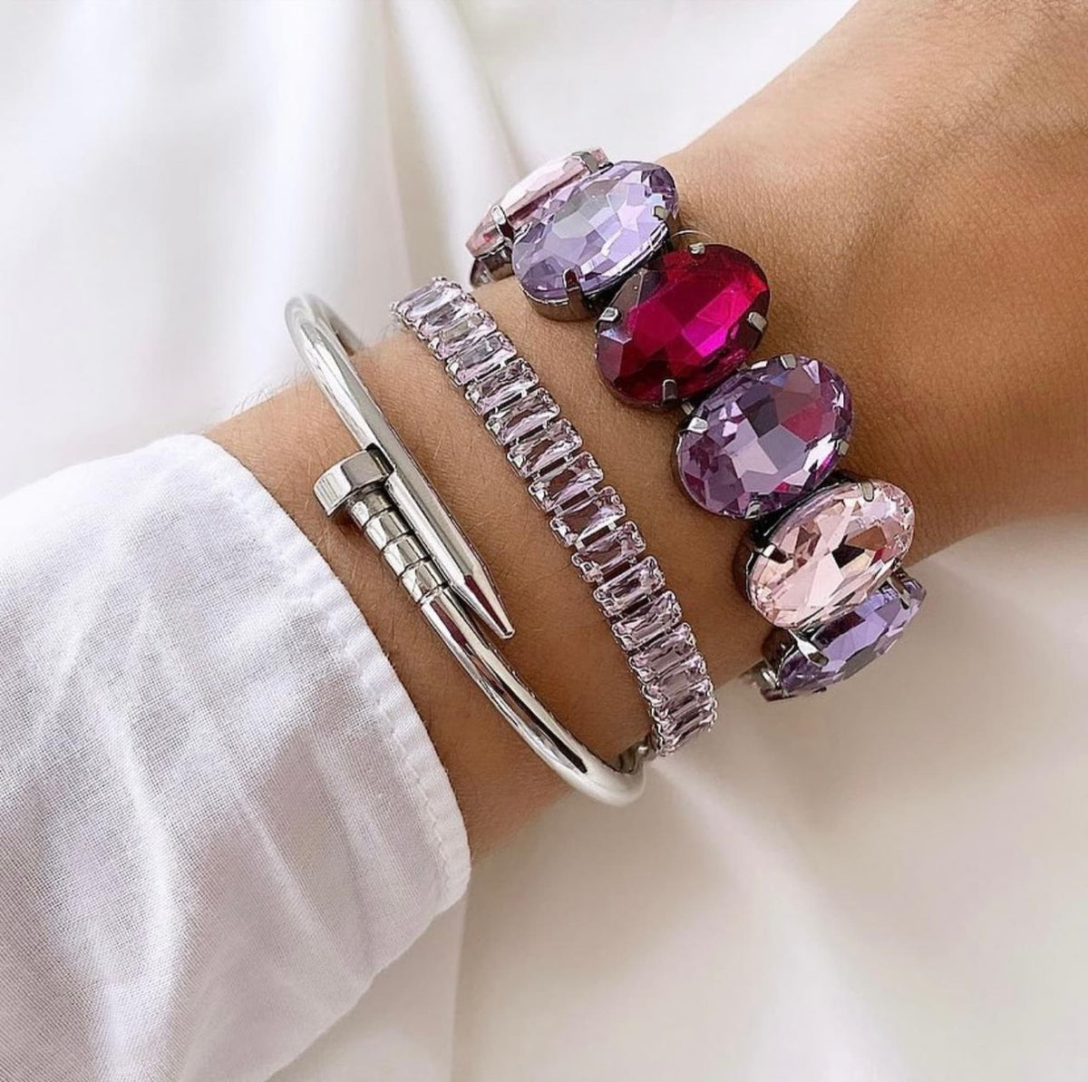 Bracelete Prego Ródio Branco Aço Inoxidável