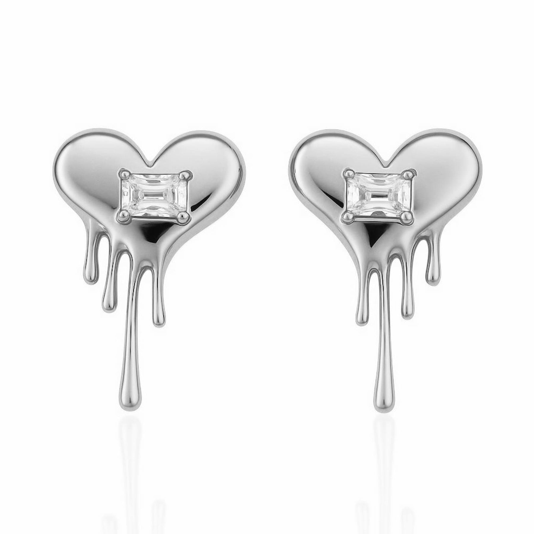 Brinco Coração Derretido com Cristal Retangular