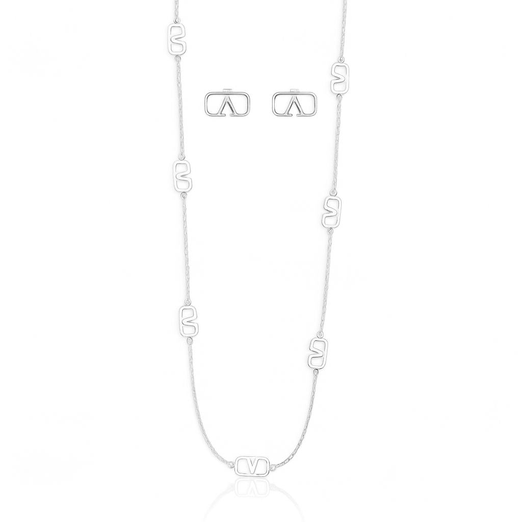 Conjunto Colar Longo Corrente e Brinco Liso Inspiração