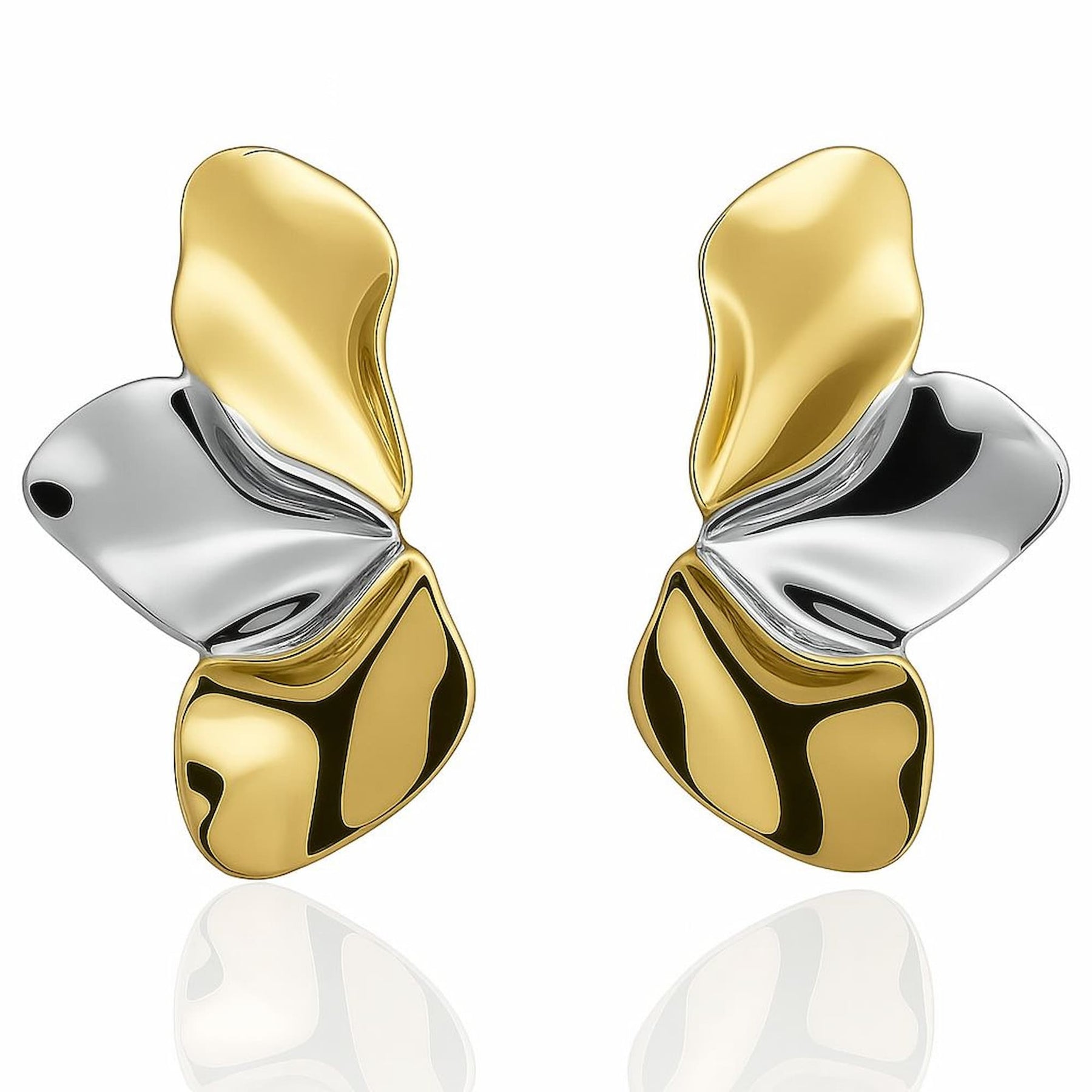 Brinco Meia Flor com Pétalas Dourada e Prateada