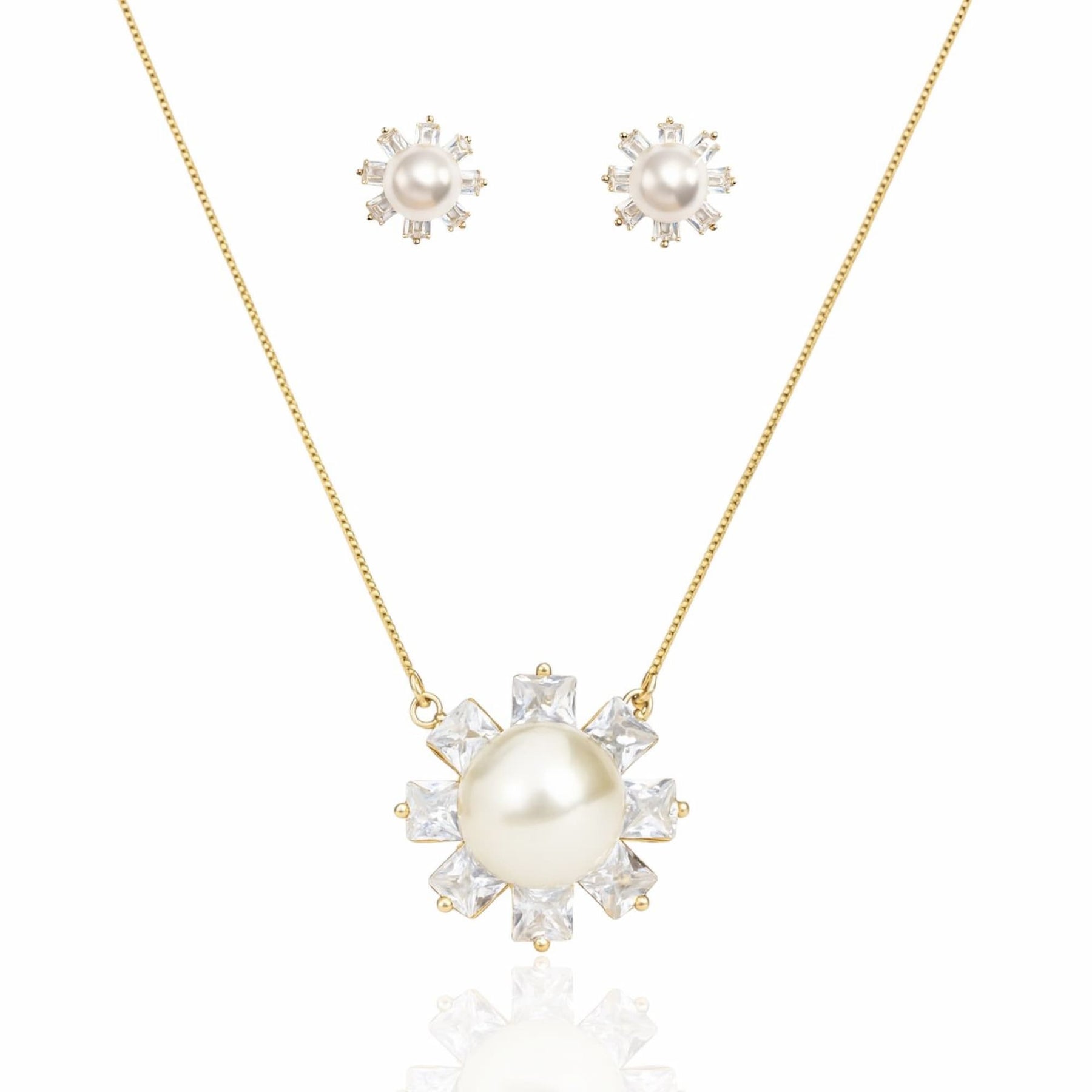 Conjunto Colar Veneziana com Brinco Pérola Cravejado