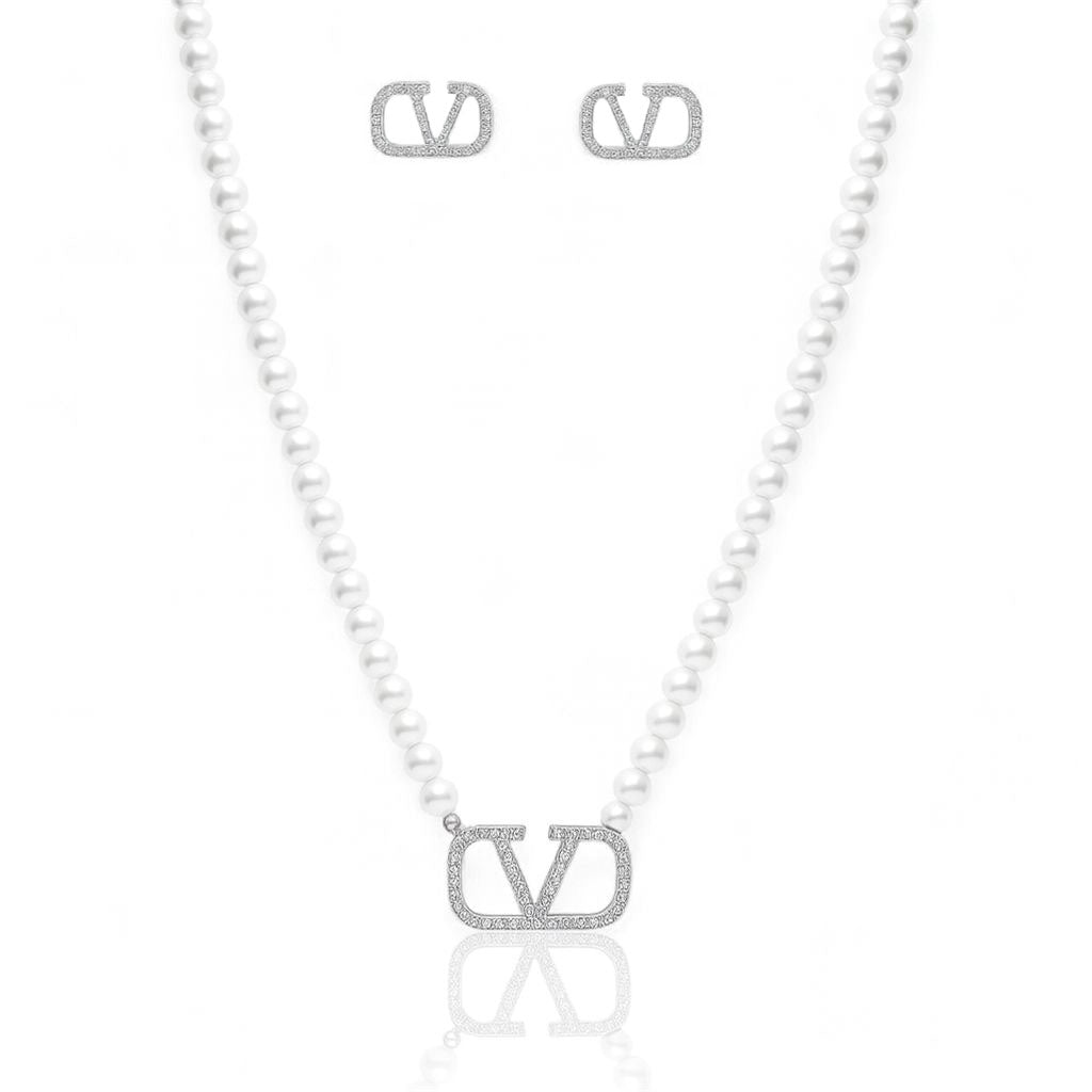 Conjunto Colar Pérolas e Brinco Cravejado Zircônias Inspiração