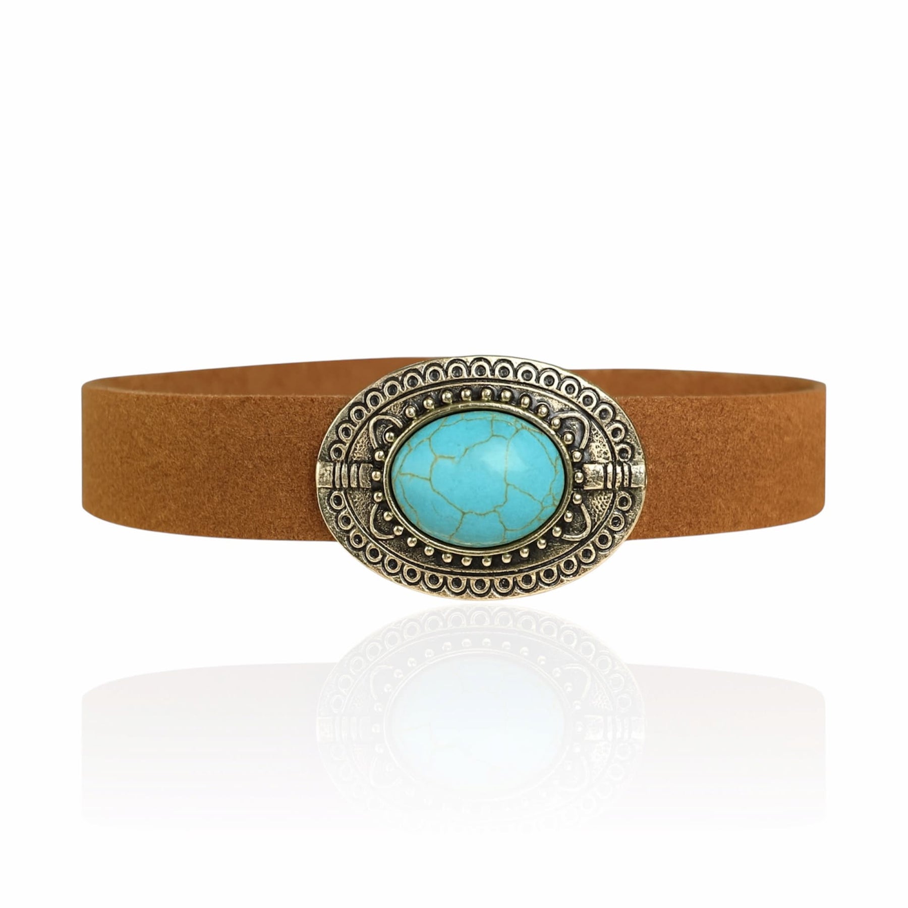 Choker Couro Sintético com Pedra Azul Turquesa