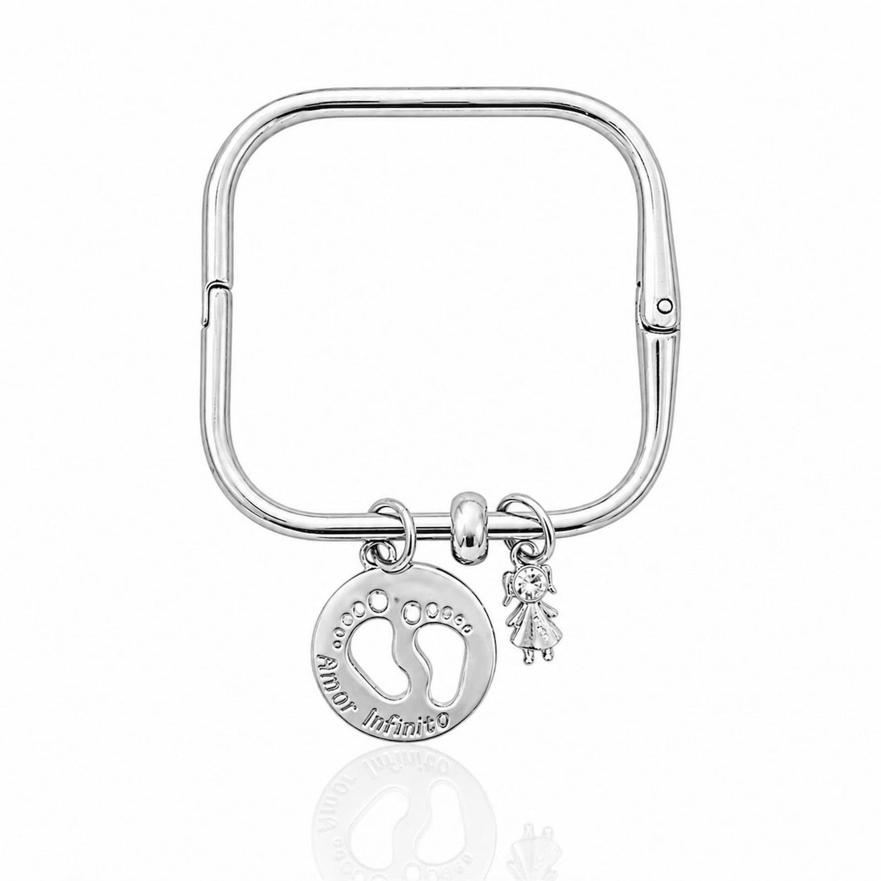 Pulseira Bracelete com Charms de Pezinhos "Amor Infinito" + Menina com Pedra