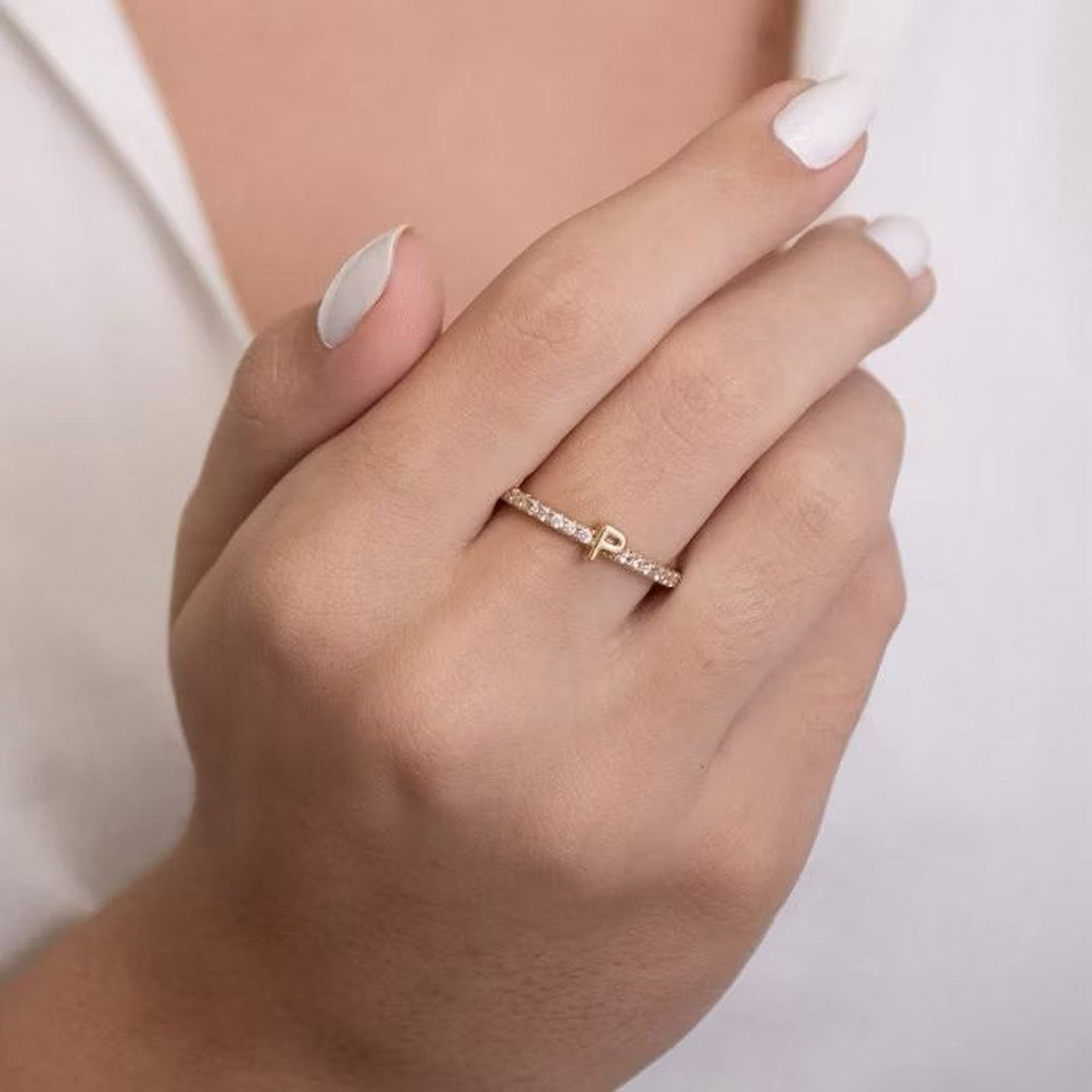 Anel Dourado Ajustável Cravejado Cristal Letras
