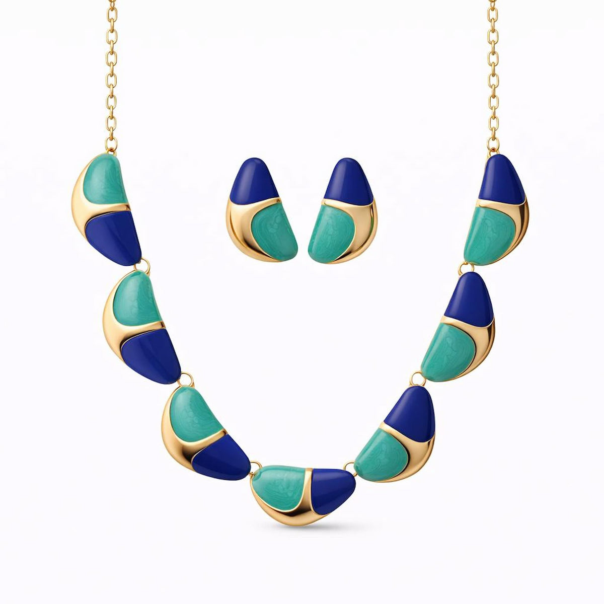 Conjunto de Colar e Brinco com Resina Dourado