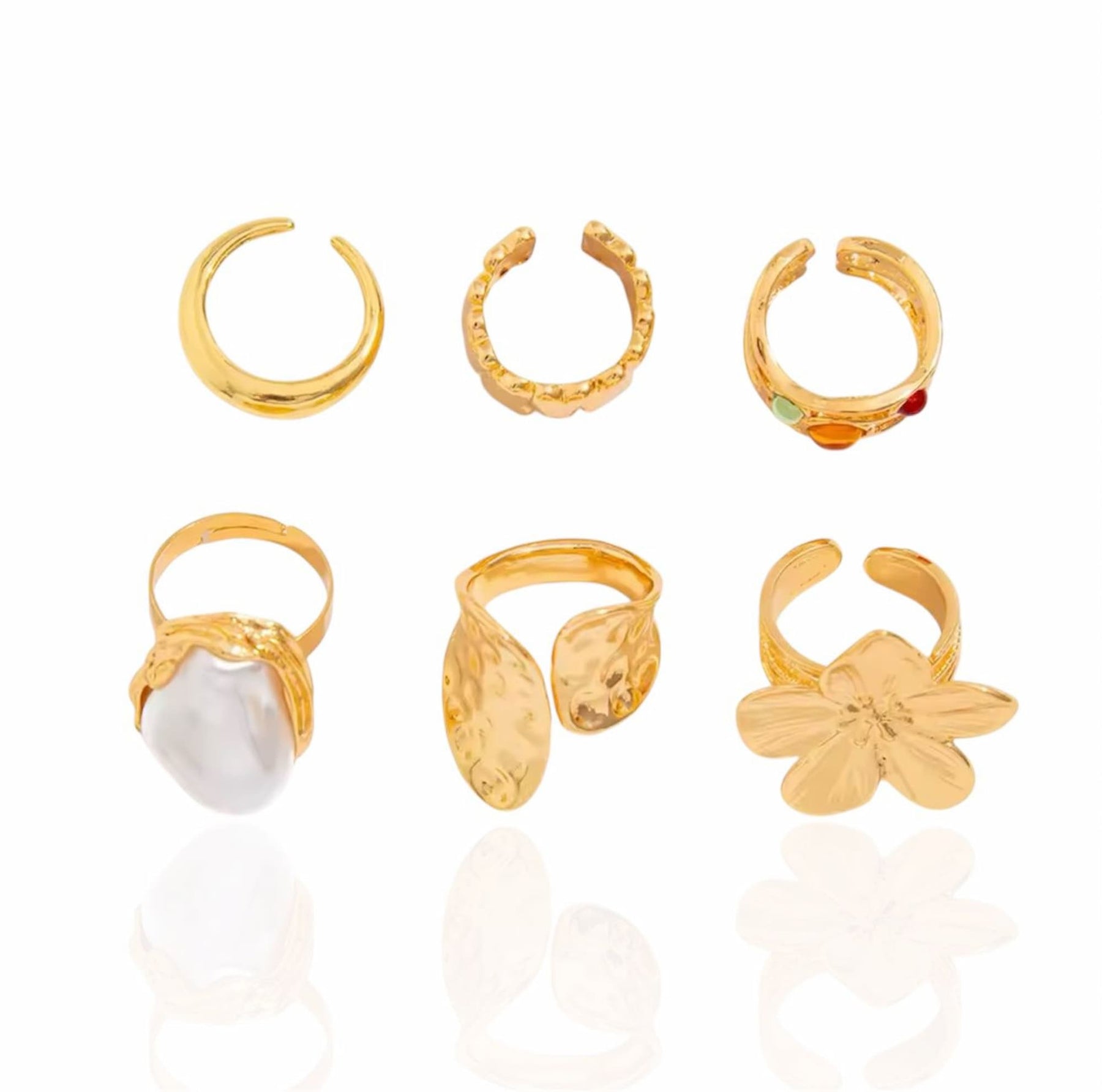 Kit de Anéis Barrocos de Pérolas e Flores