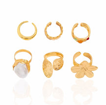 Kit de Anéis Barrocos de Pérolas e Flores