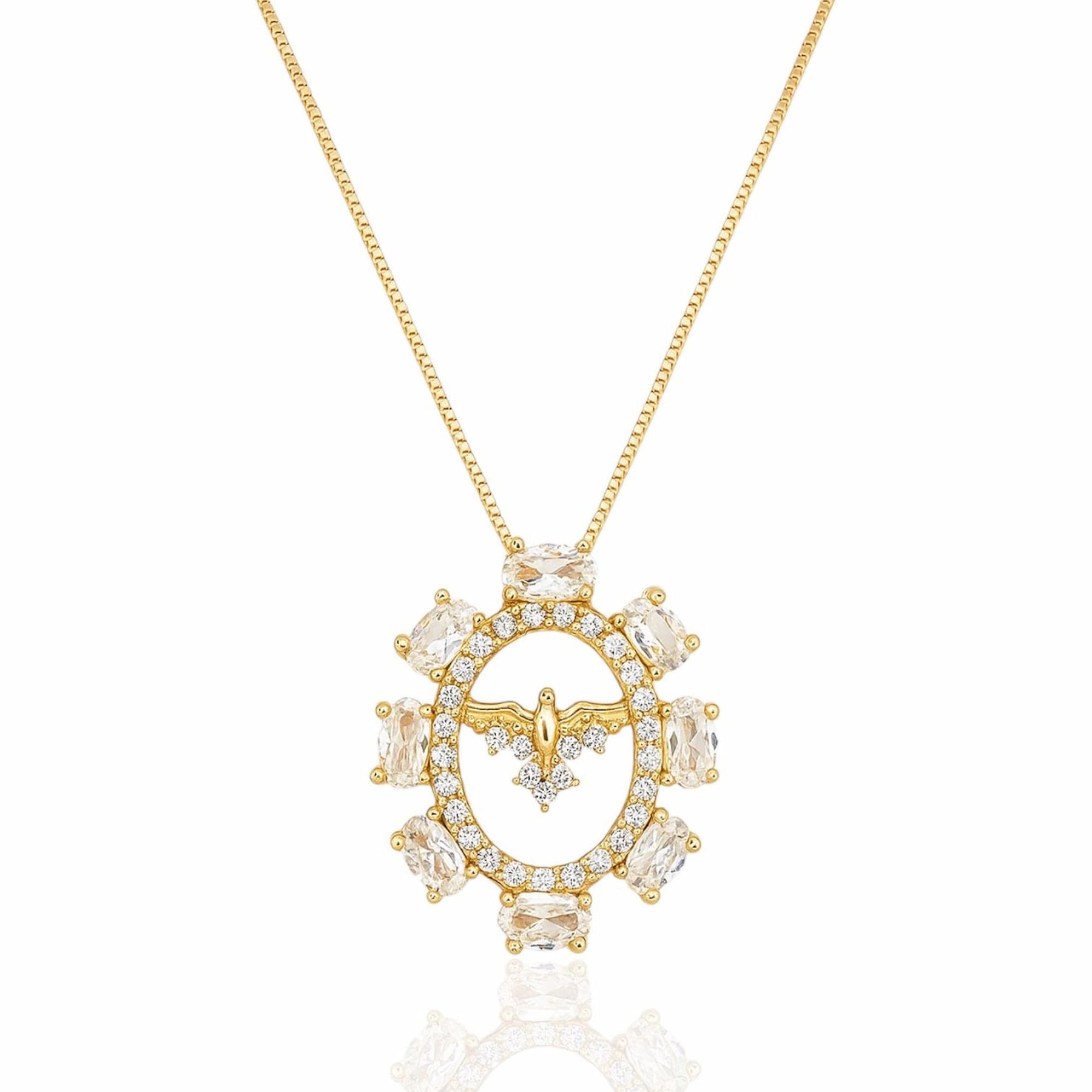Colar Divino Espírito Santo Cravejado Zircônia Cristal