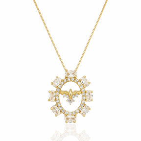 Colar Divino Espírito Santo Cravejado Zircônia Cristal