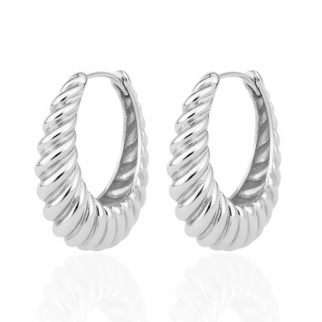 Brinco Argola de Metal Oval Torcido Texturizado
