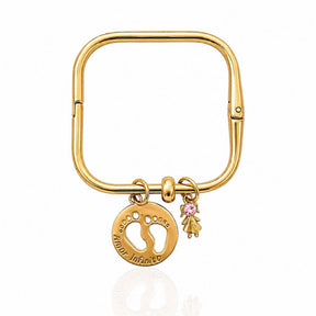 Pulseira Bracelete com Charms de Pezinhos "Amor Infinito" + Menina com Pedra