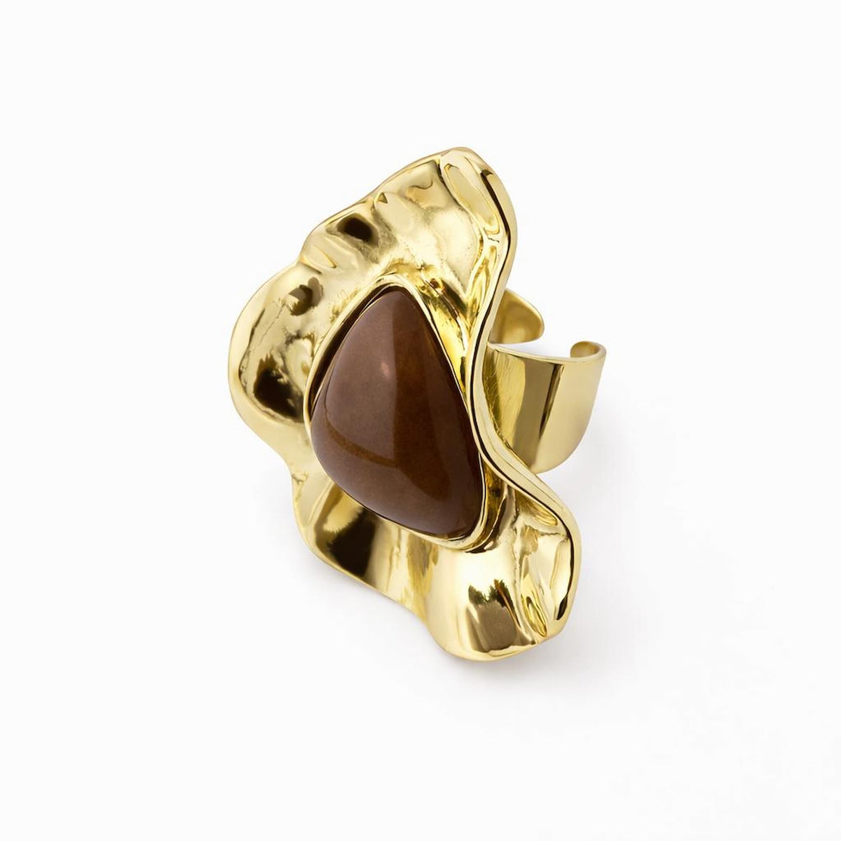 Anel Ajustável Orgânico com Resina no Dourado