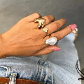 Anel Pérola Barroca com Dourado