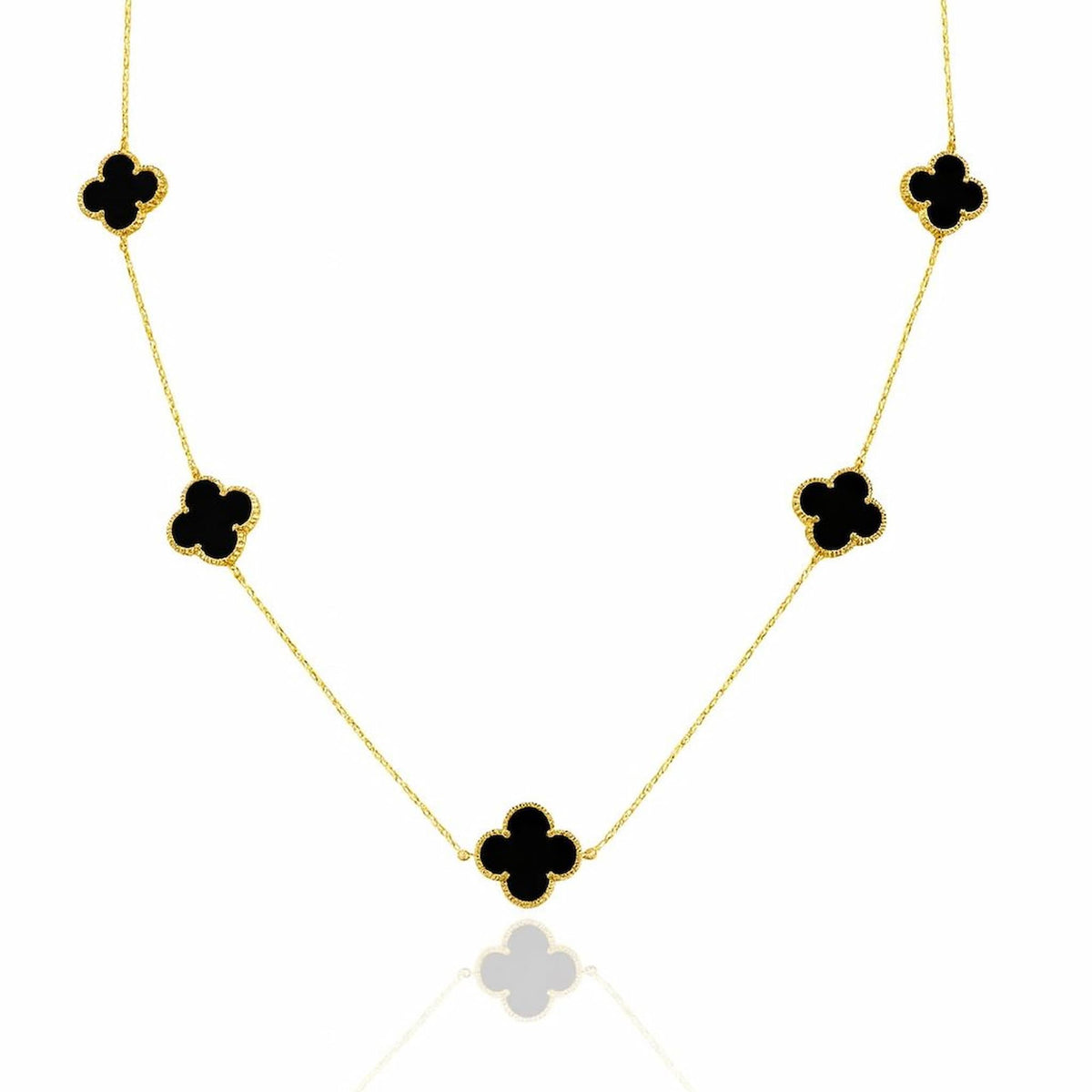 Colar Dourado com Pingentes Cinco Trevos Dupla Face