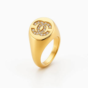 Anel Cravejado Cristal Dourado Inspiração