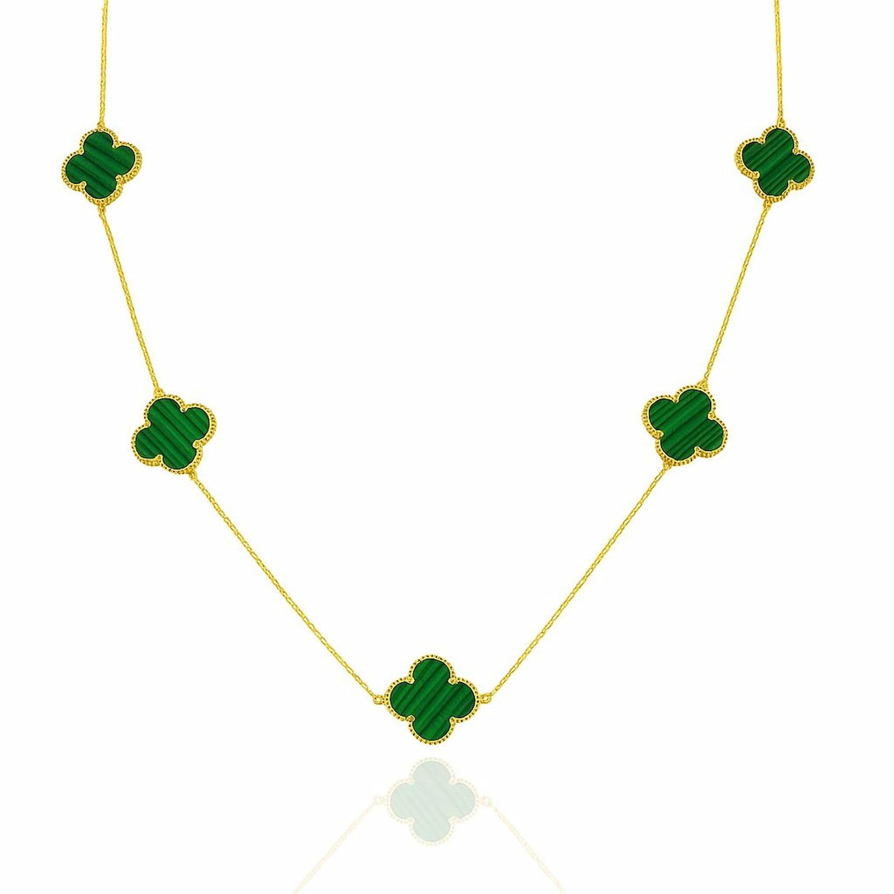 Colar Dourado com Pingentes Cinco Trevos Dupla Face