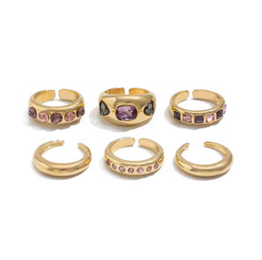 Jogo de Anel Cravejado com Zircônia Ametista e Rosa Tamanho 18